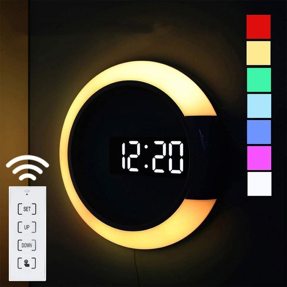 FeelGlad Wanduhr digital Uhr,Wanduhr modern,mit Fernbedienung,Dekoration Wohnzimmer (30,5 cm Durchmesser)