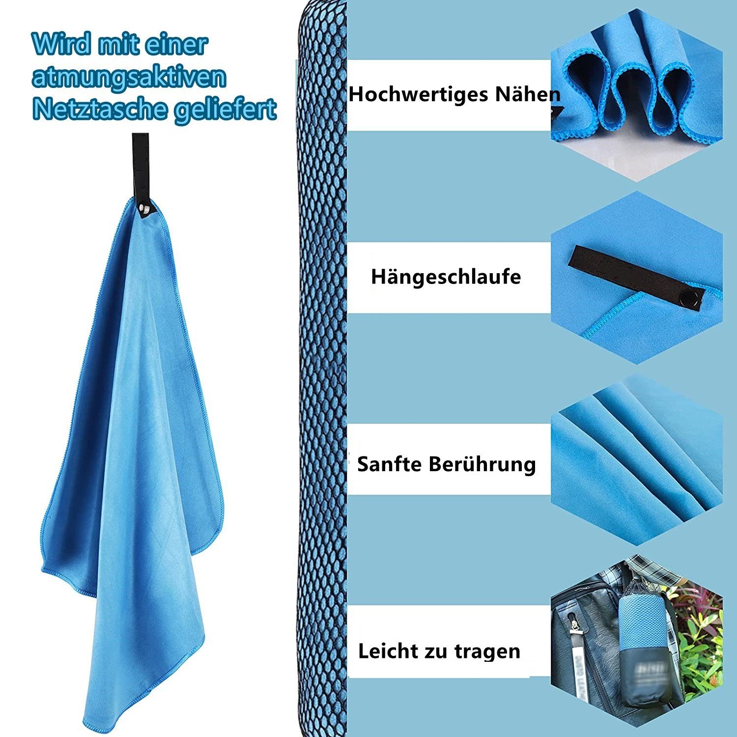 TOPMELON Handtuch Set Schnelltrocknend Mikrofaser-Sporthandtuch-Set 2Größen