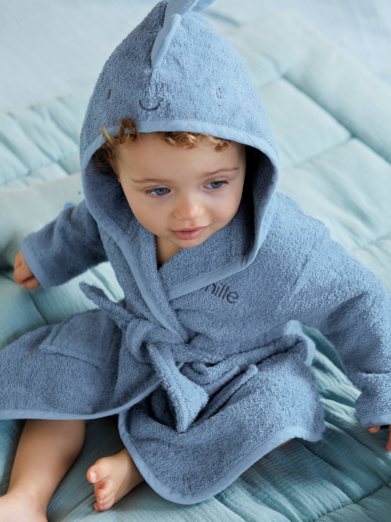 Peignoir bébé PETIT DINO bleu