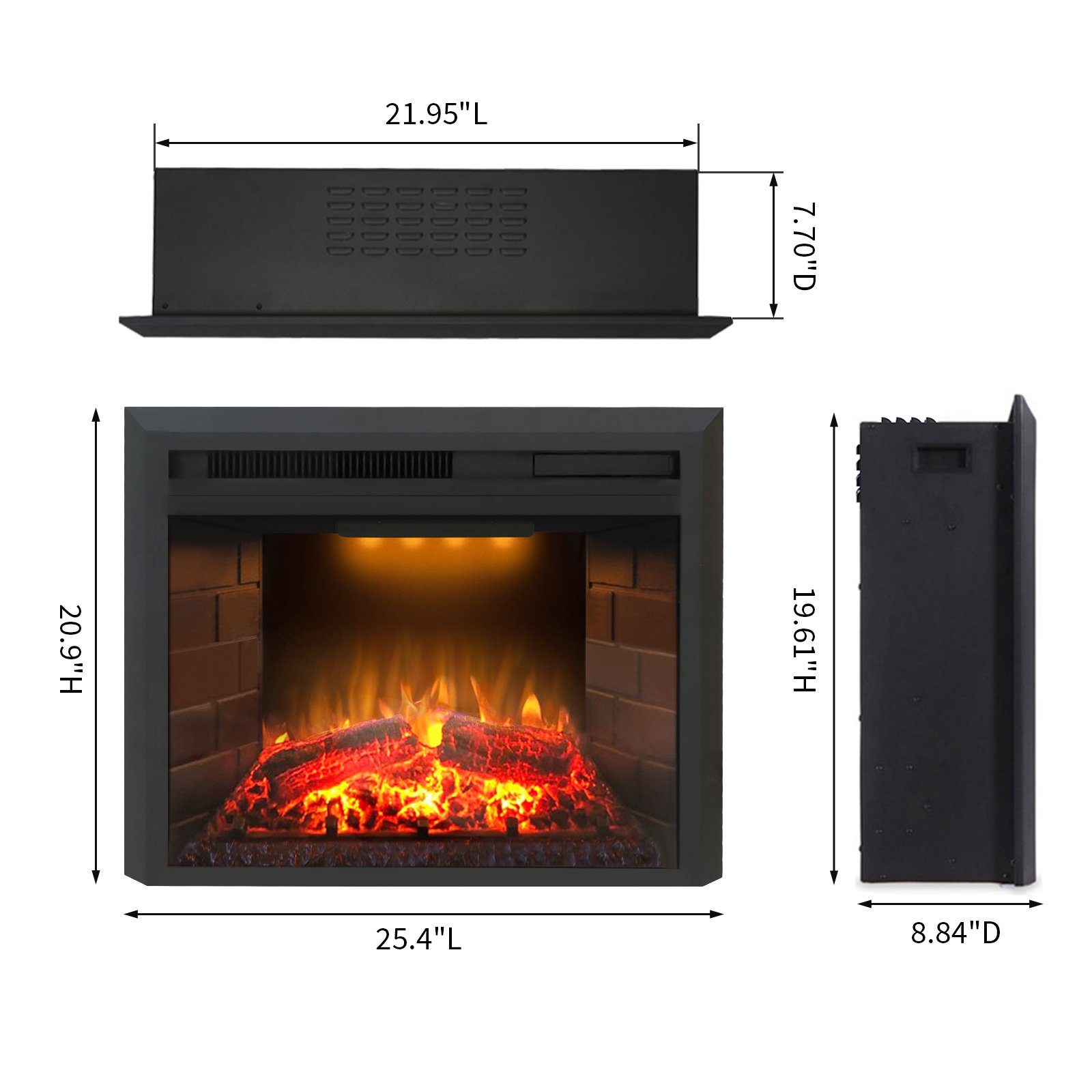 Kaminlicht Elektrokamin Zhora 23 Elektrokamin Wandkamin elektrisch mit Heizung, Einbaukamin, Elektrischer Kamin mit Fernbedienung, Timer, 3D Flammenspiel, LED Feuer
