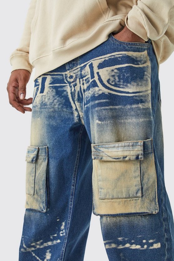 Plus lockere Jeans mit X-Ray Print und Acid-Waschung