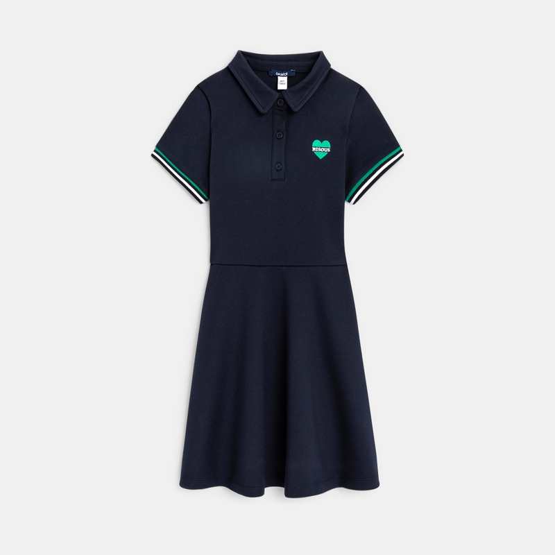Robe polo manches courtes bleue fille