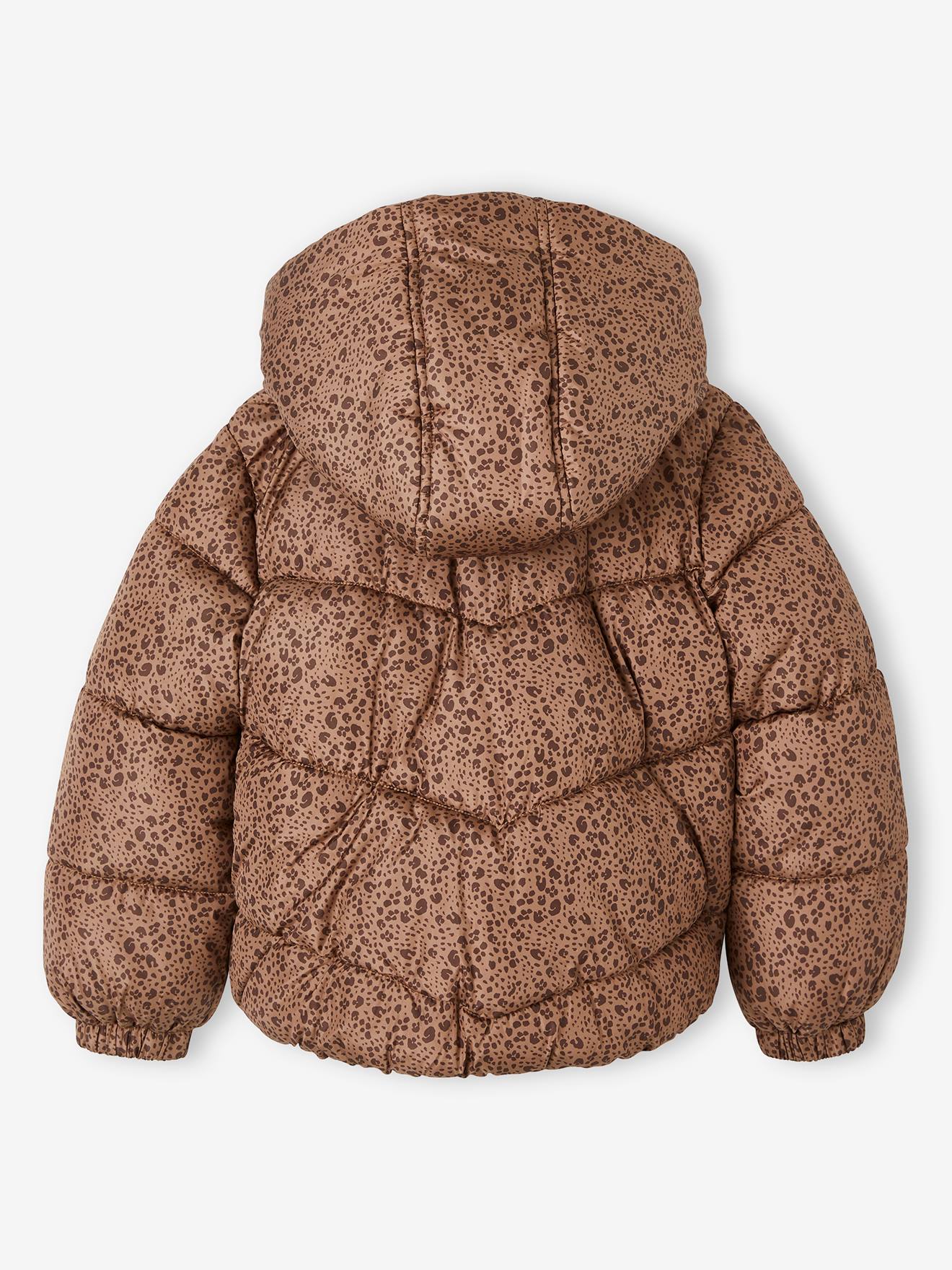 Doudoune à capuche imprimée doublée polaire fille marron imprimé