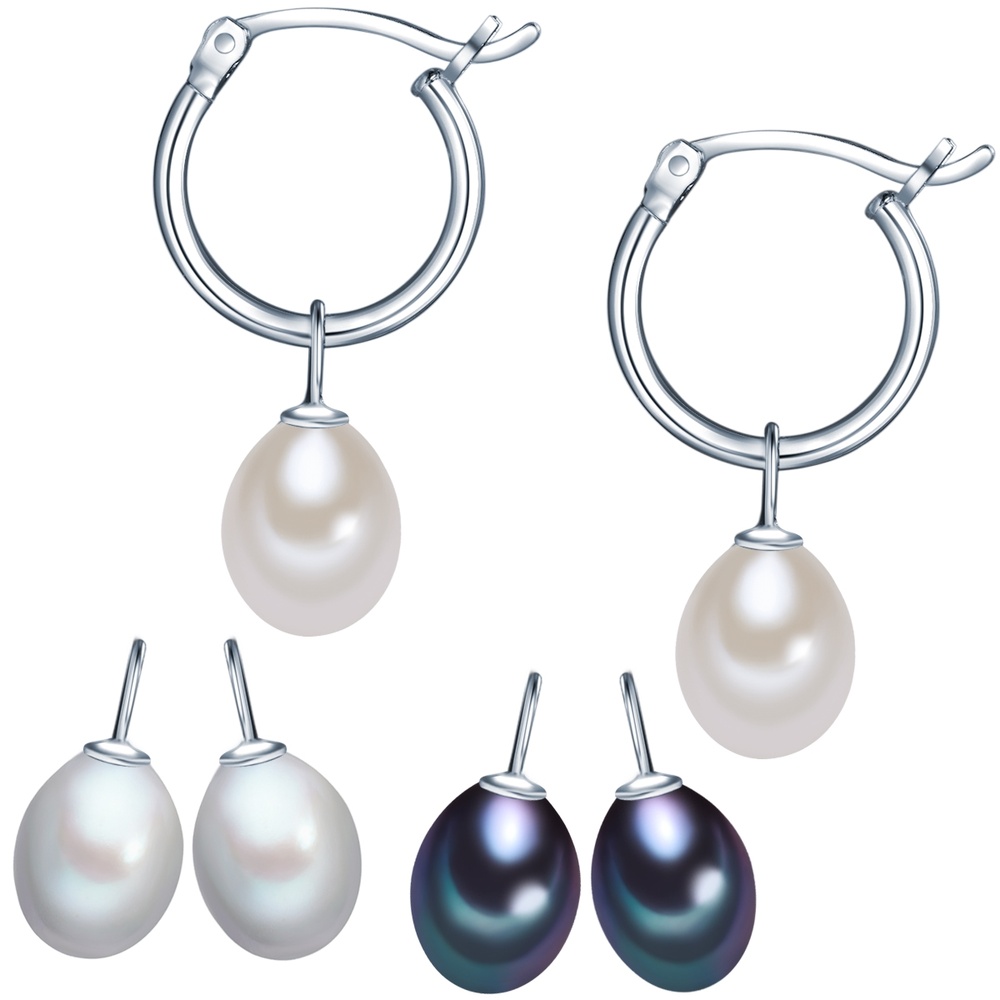 Valero Pearls Créoles en perle Argent sterling Perle de culture d'eau douce en Argent Boucles d'oreilles