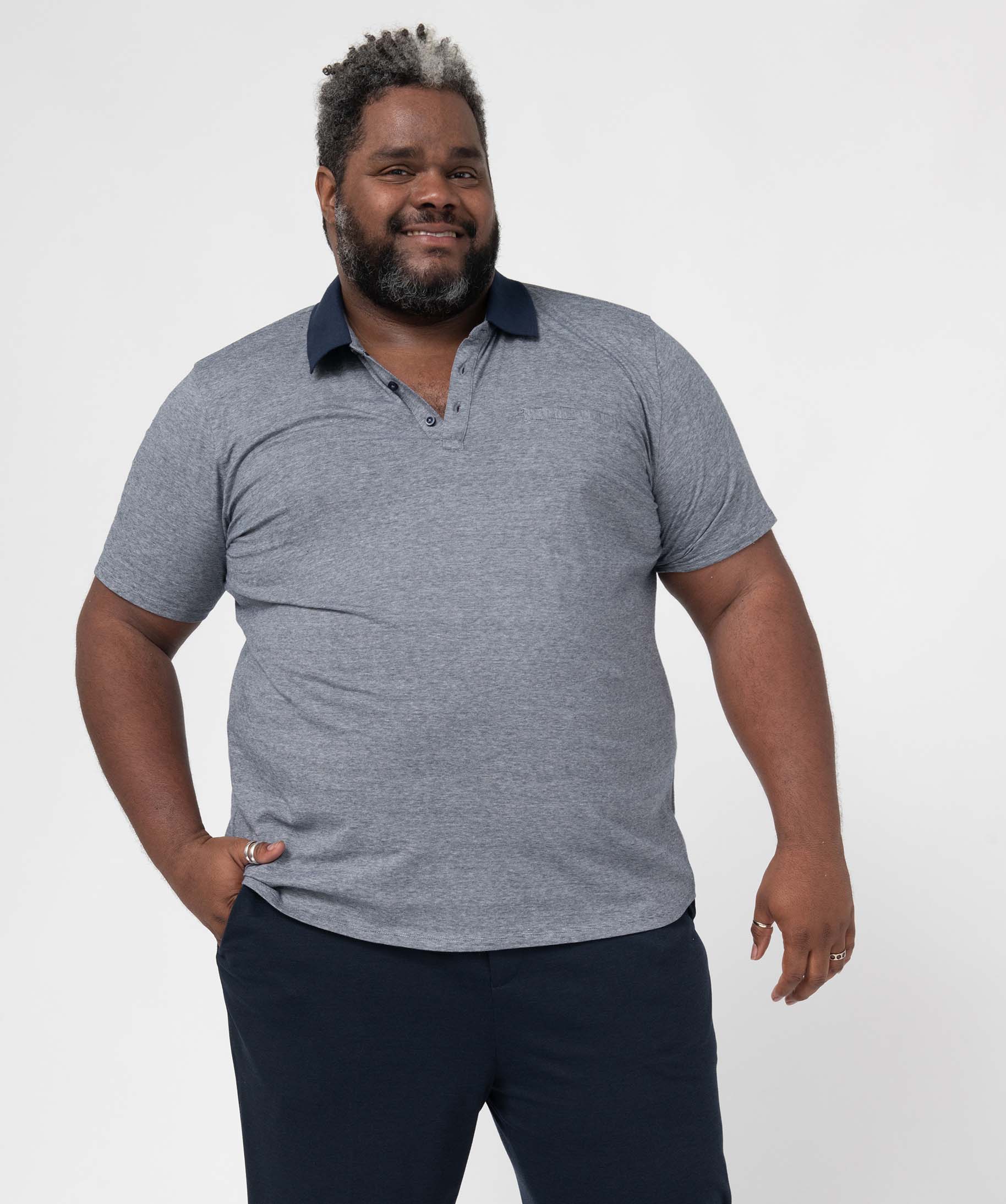 Polo homme grande taille à manches courtes et fines rayures bleu fonce | GEMO