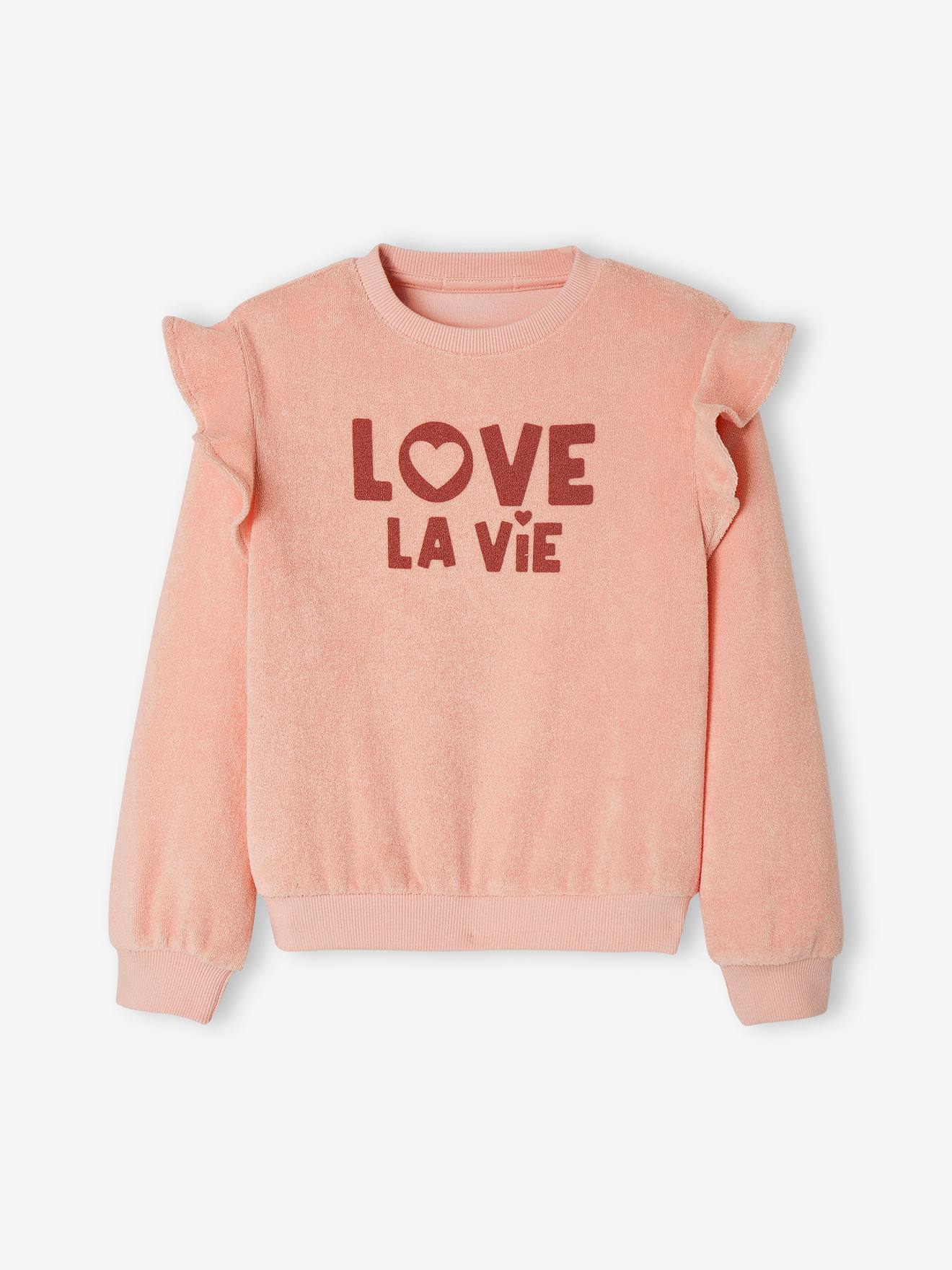 Sweat à volants en éponge fille rose pâle