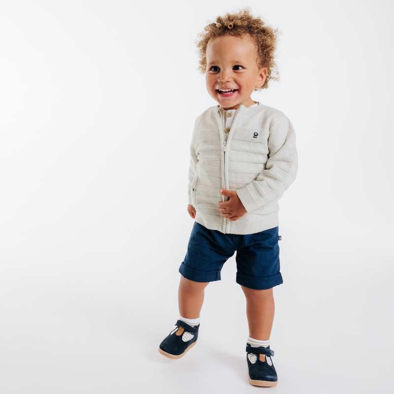 Gilet zippé maille fantaisie blanc bébé garçon