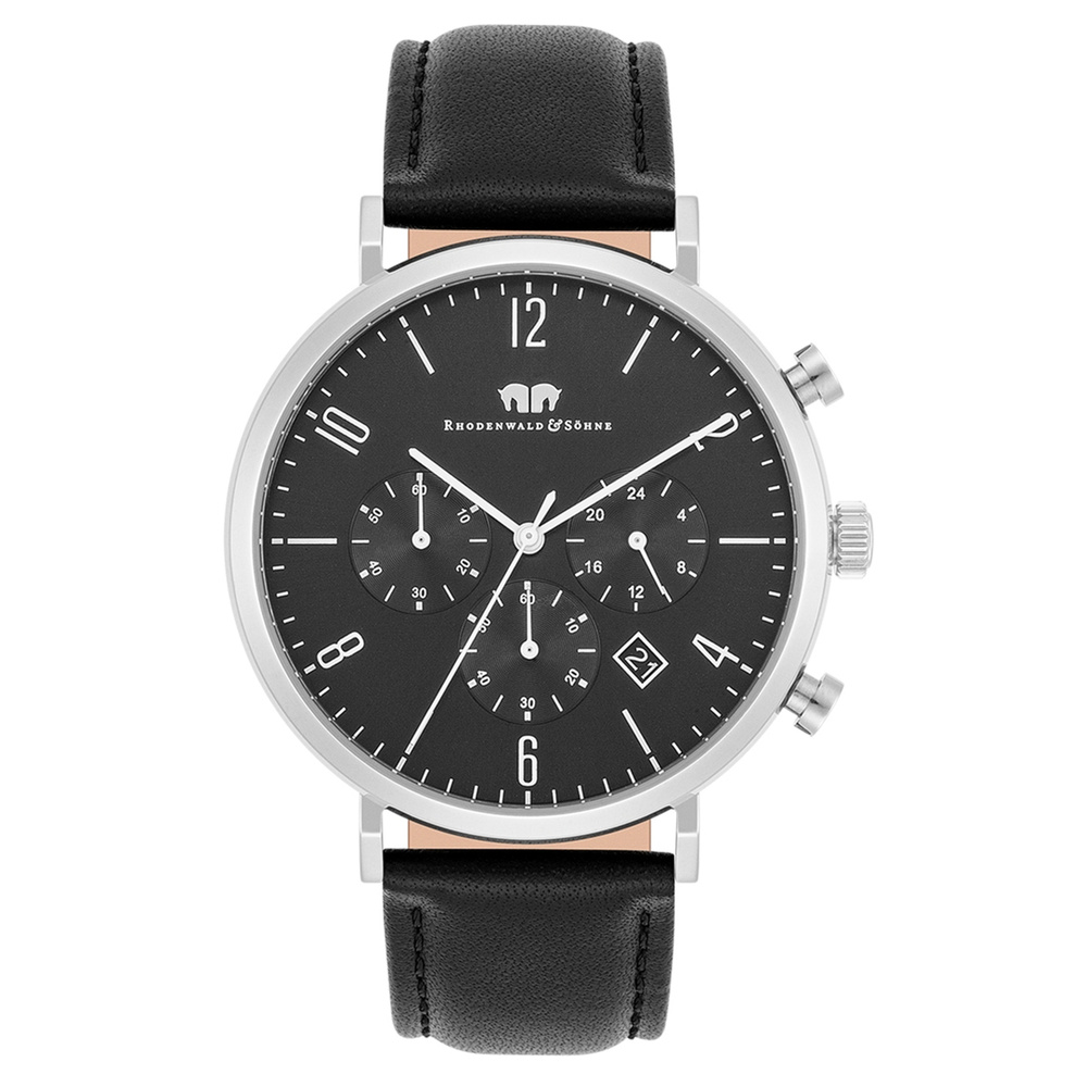 Rhodenwald & Söhne Chronographe Arakon en Argent Cuir véritable en Noir Montre