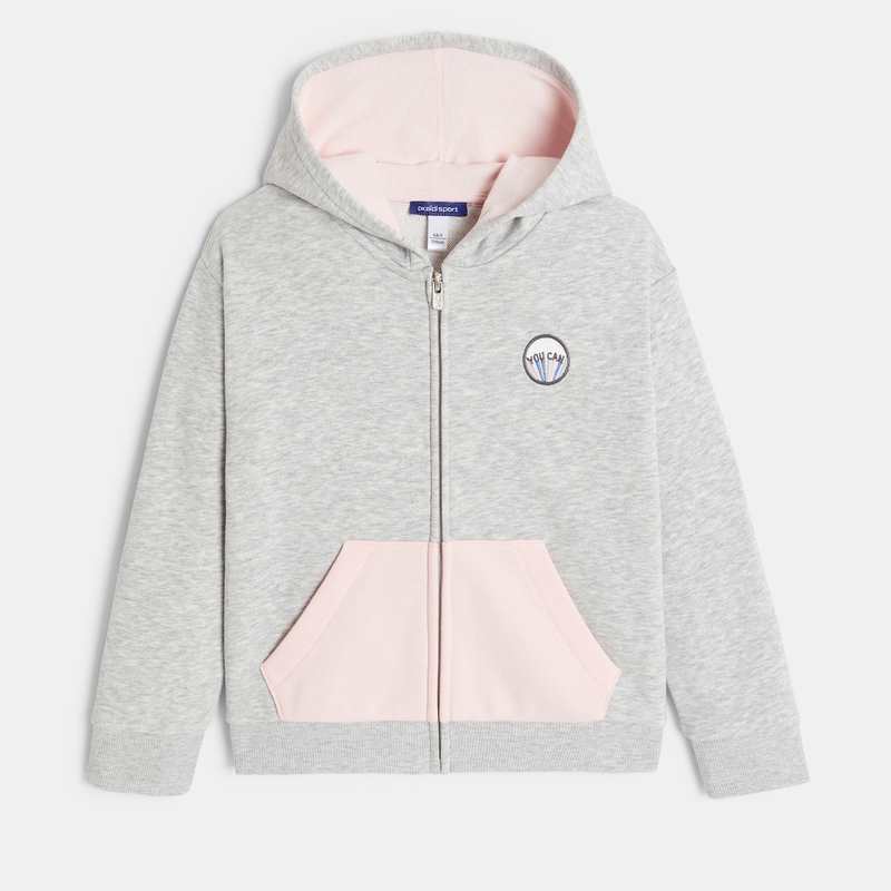 Sweat-shirt à capuche bicolore gris fille