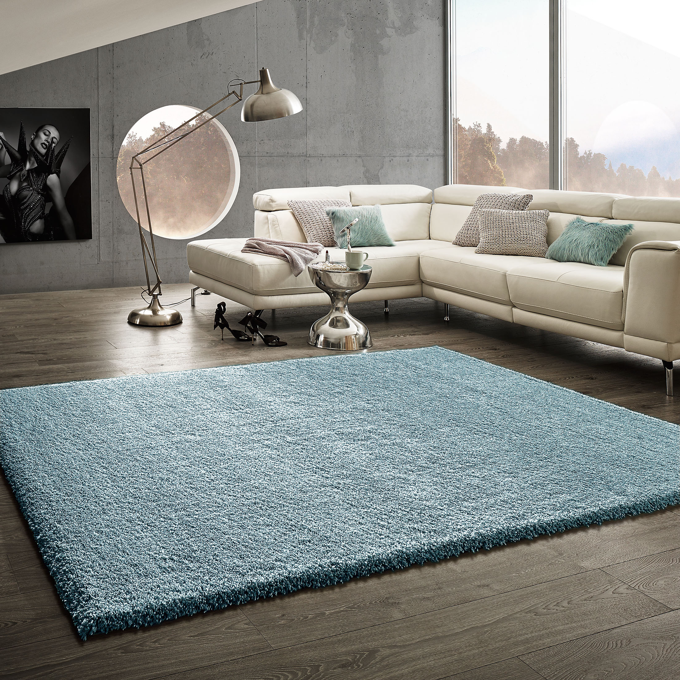 Lounge Hochflor-Teppich, Hellblau