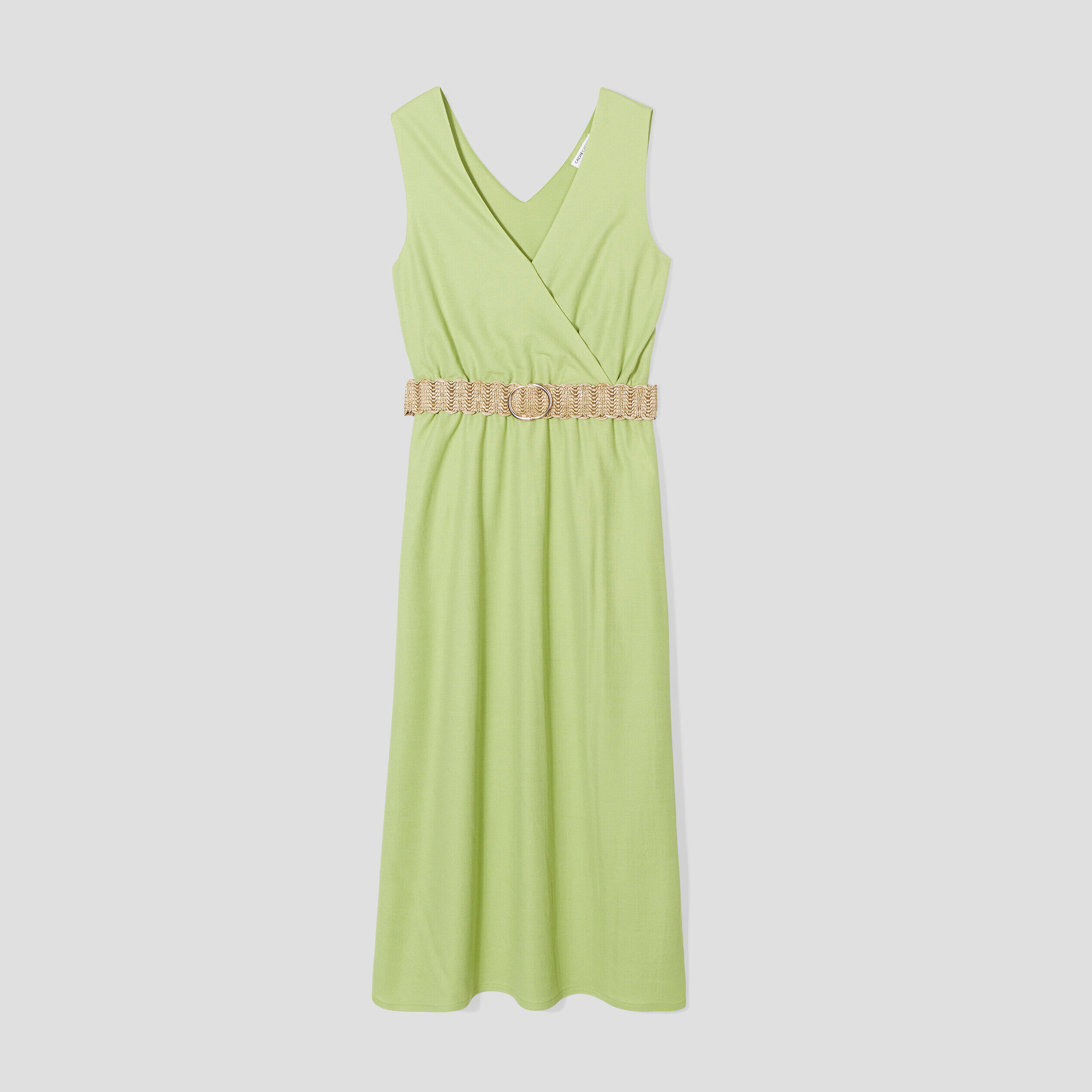 Robe midi évasée ceinturée vert anis femme | Cache Cache