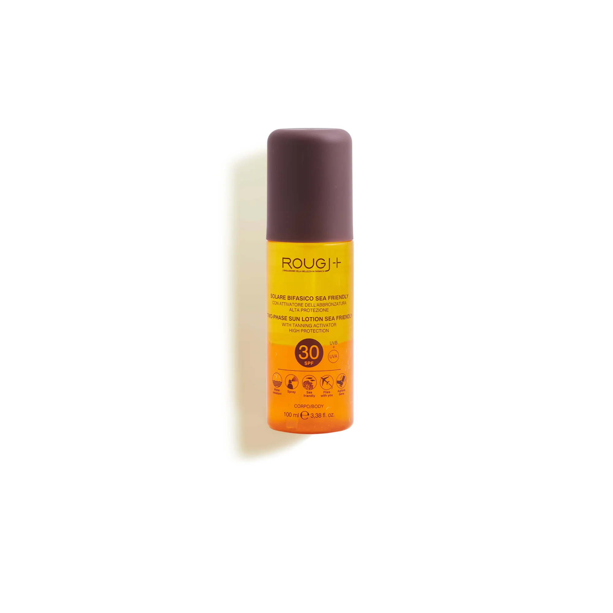 Protector solar bifásico Suntech SPF30 con activador de melanina: spray solar corporal de alta protección.