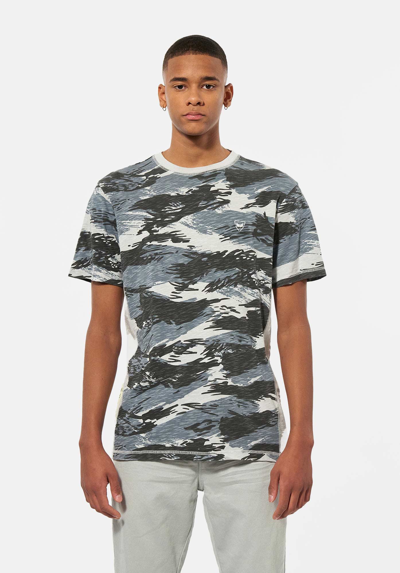 MAEL   T-shirt camouflage bleu Homme en 100% coton