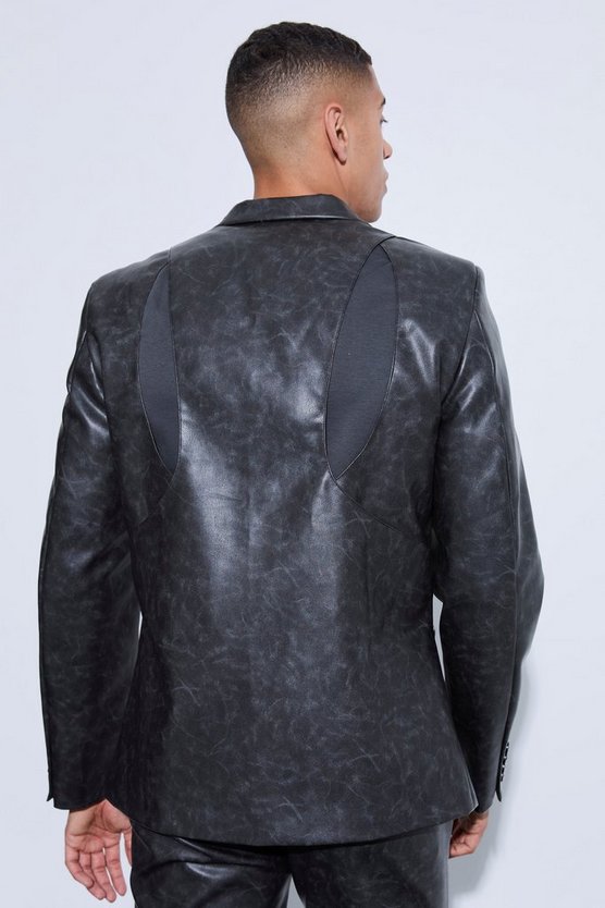 Single Breasted Cut Out Pu Blazer