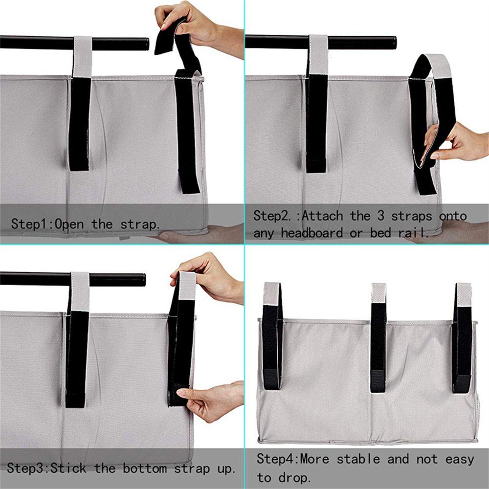 Runxizhou Betttasche Bedside Caddy Hängebett Organizer Aufbewahrungstasche Tasche,Grau