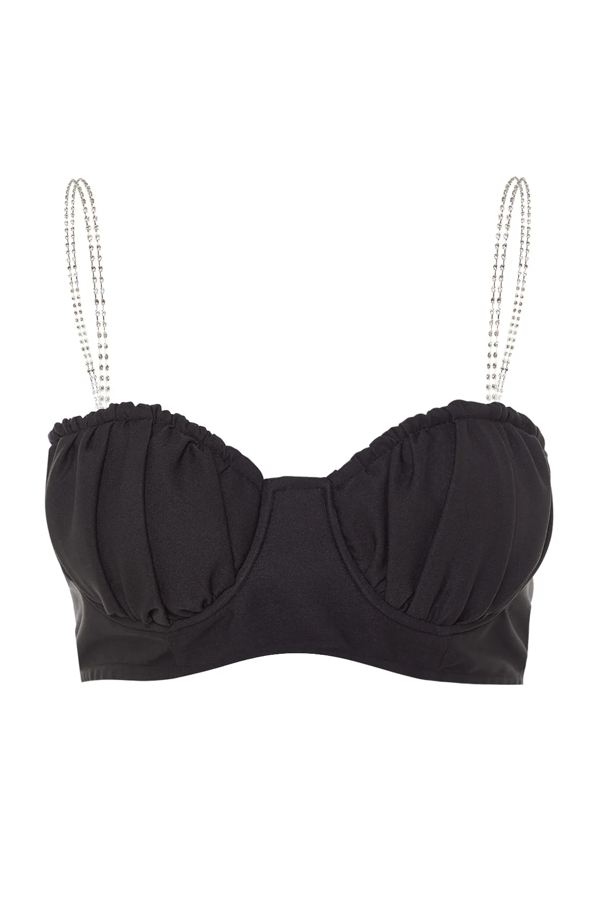 Trendyol Collection  Schwarzes, bauchfreies, gefüttertes, gewebtes Bustier mit glänzendem Stein TPRSS23BS00047