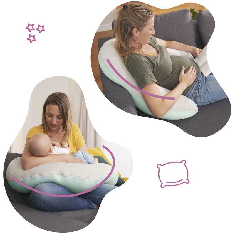 Coussin de maternité microbille Fluffy gris et bleu