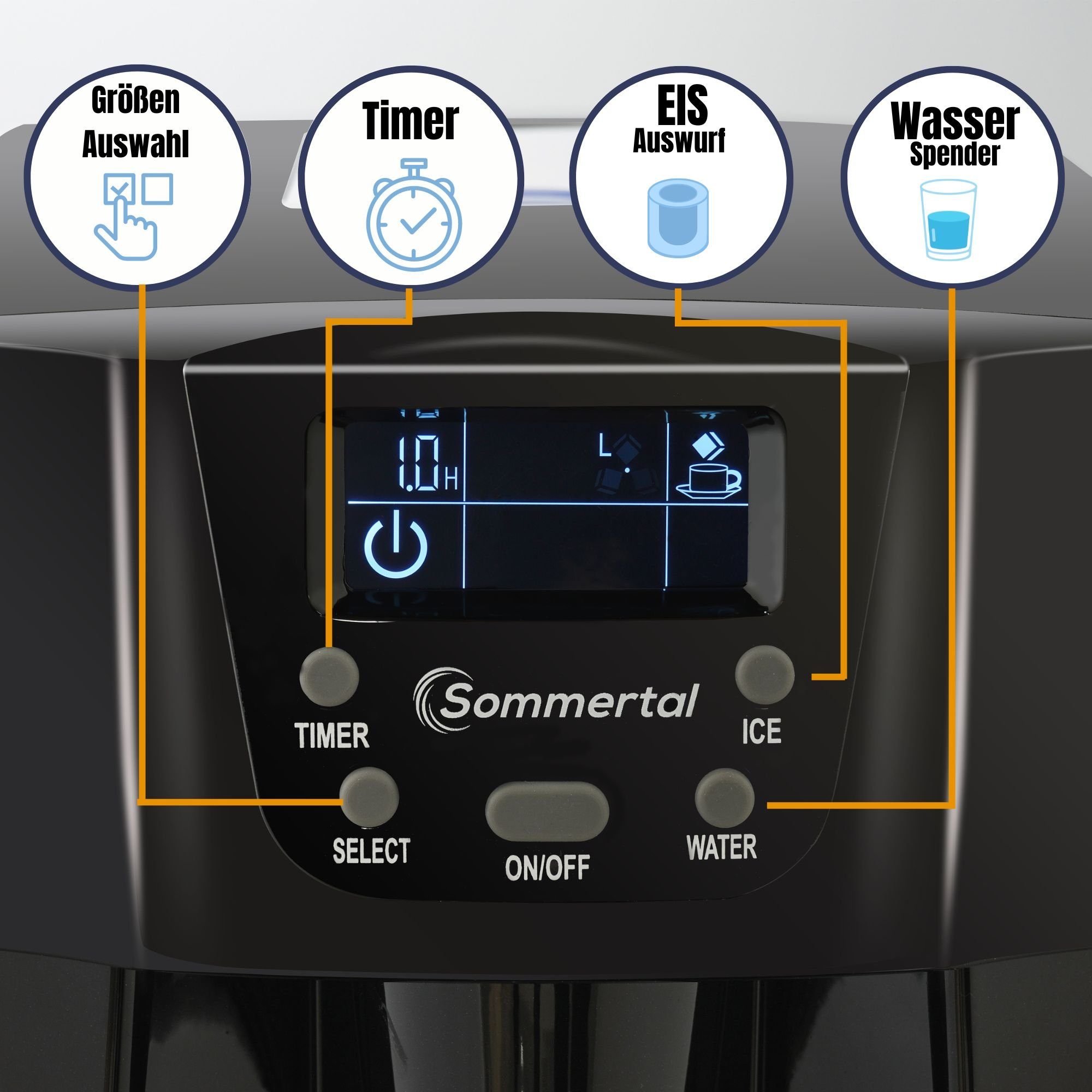 Sommertal Eiswürfelmaschine Sommertal Eiswürfelmaschine EM12E, Ice Maker, schnelle Eisherstellung ab 6 Minuten, 12kg pro Tag