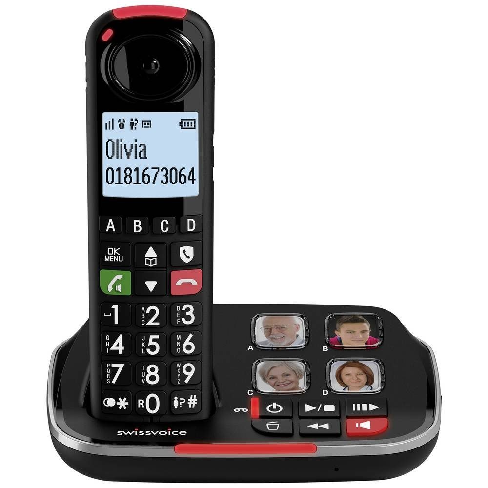 Swissvoice DECT Telefon mit Anrufbeantworter und Seniorentelefon (Anrufbeantworter, Foto-Tasten, Freisprechen)