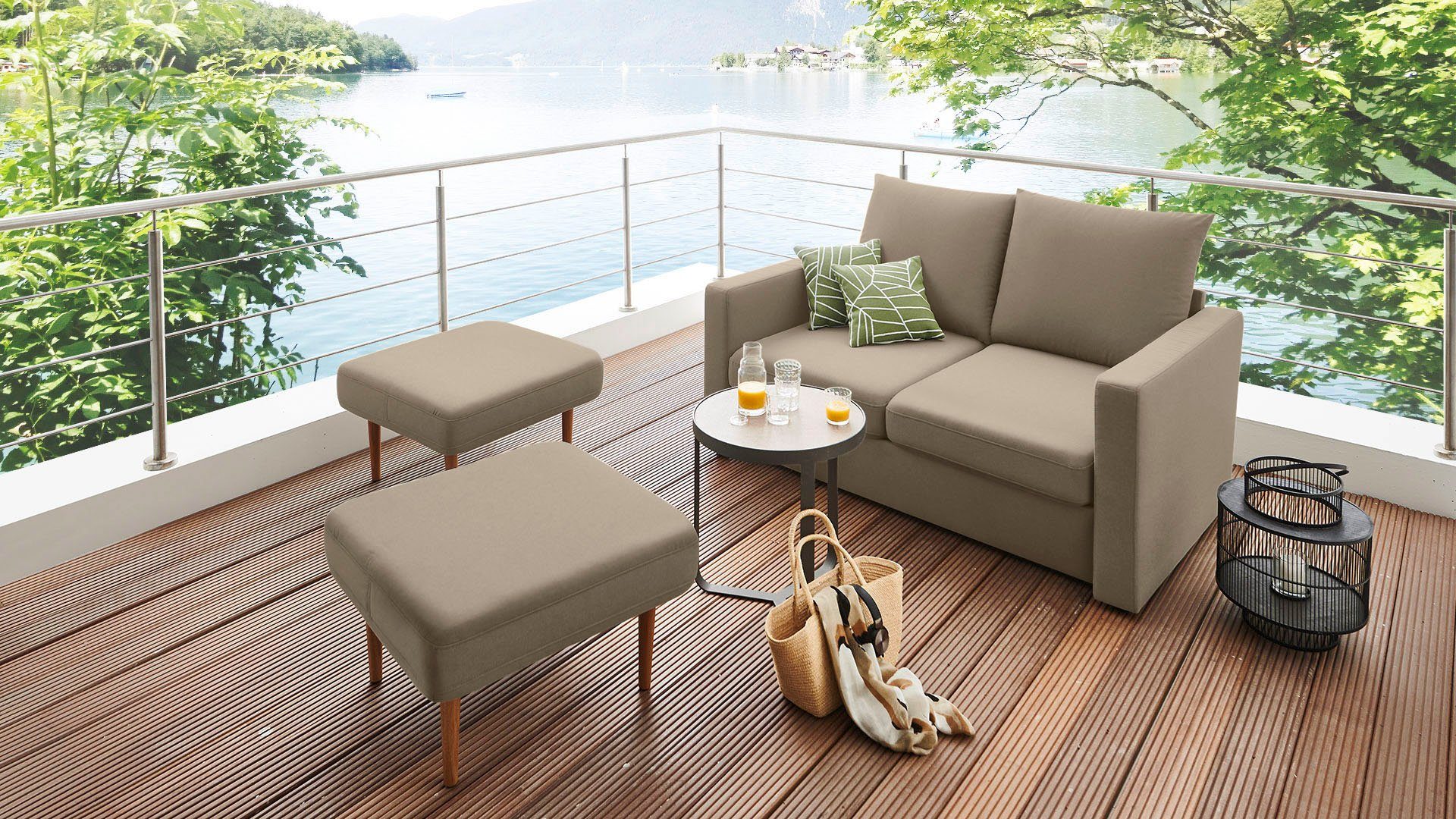 DOMO collection Sofa Slunce, 3 Teile, für Outdoor geeignet, Raumwunder, 2-Sitzer mit 2 Hockern