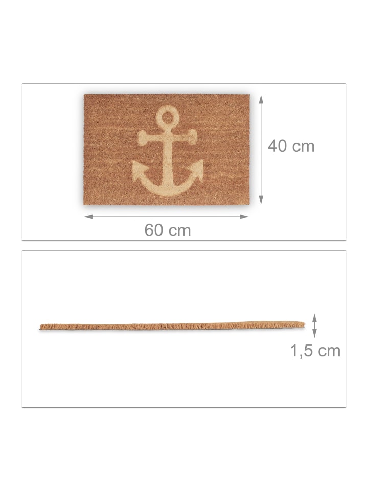 relaxdays Fußmatte Anker in Natur - (B)60 x (T)40 cm günstig kaufen onesize