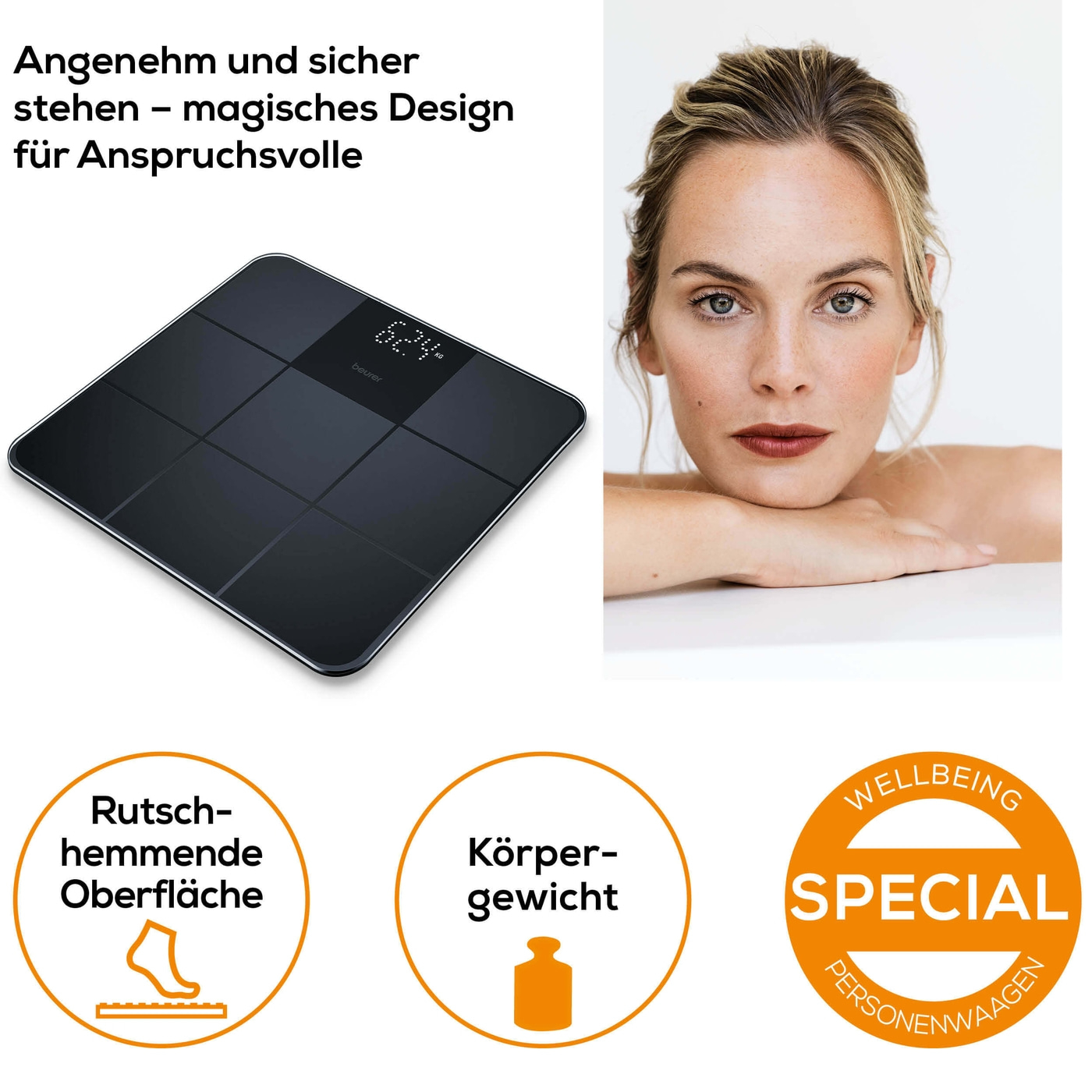 Beurer Glaswaage - GS 235-Personenwaage aus Glas mit Silikonoberfläche & unsichtbarem Magic-Display - bis 180 kg