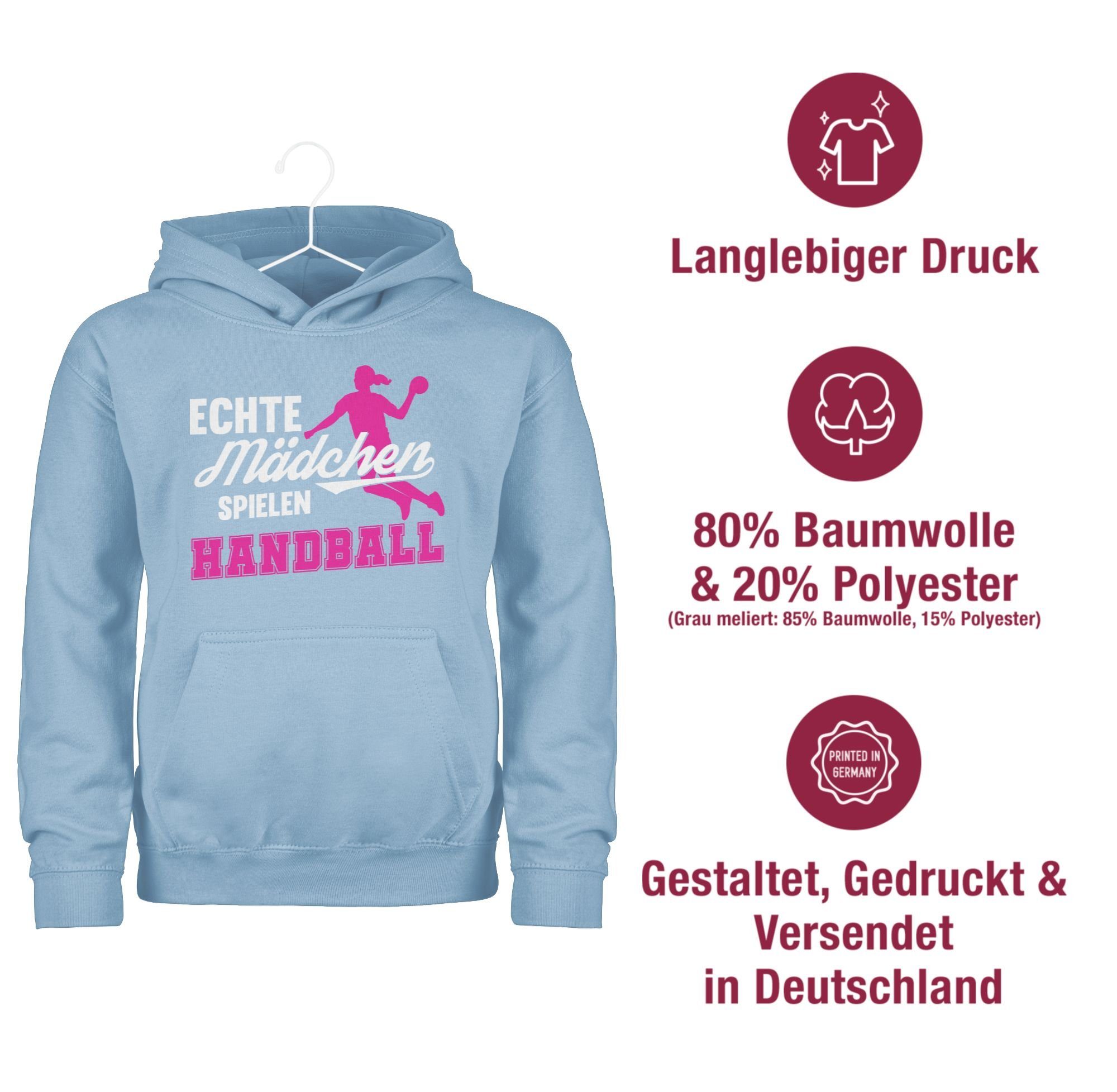 Shirtracer Hoodie Echte Mädchen spielen Handball weiß / fuchsia Kinder Sport Kleidung