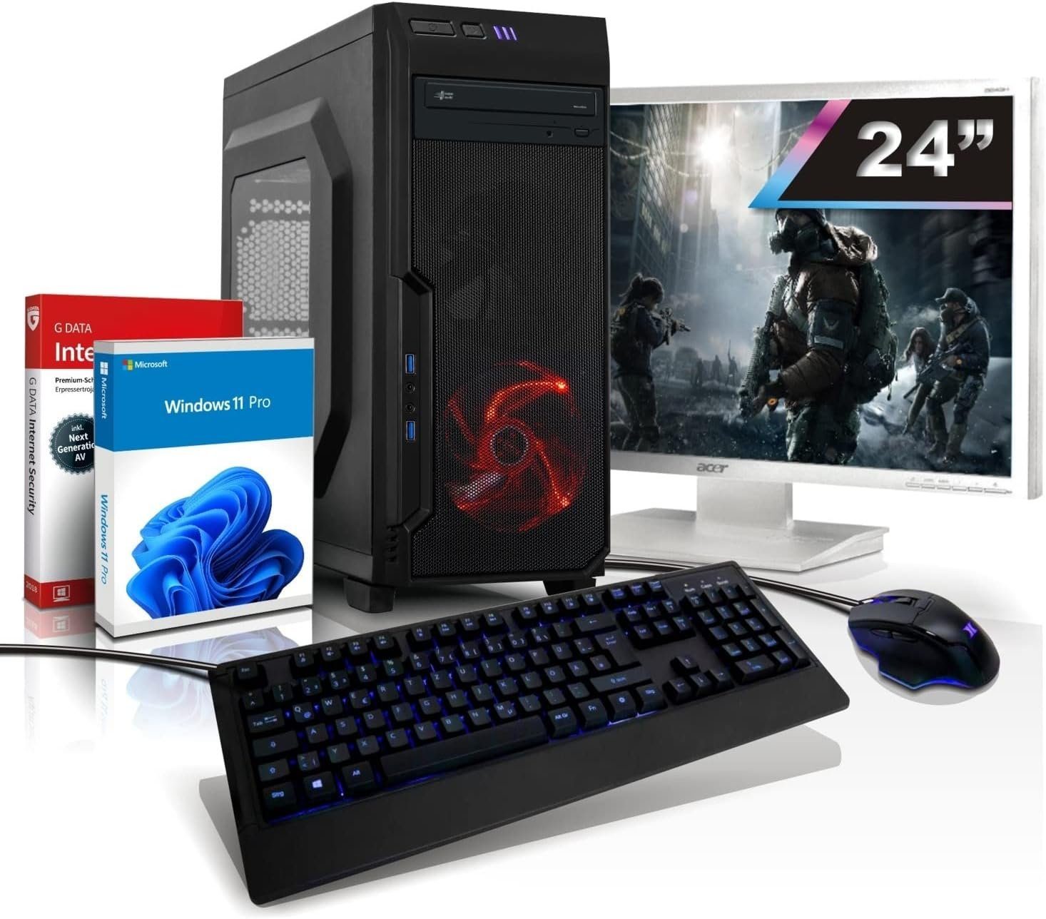 Shinobee i7 Windows Gaming Computer mit Monitor All in One Office PC Gamer Home Business-PC (24 Zoll, Intel Core i7, Nvidia GTX 1650, 16 GB RAM, 500 GB SSD, Luftkühlung, Multimedia Workstation, Zocker, Komplettset, Angebot, Bildschirm, Laptop)