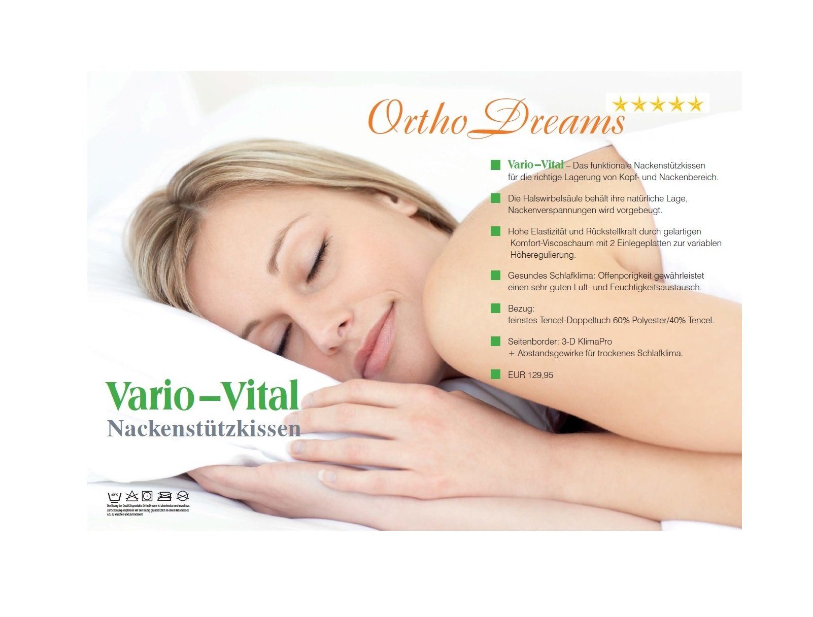 Nackenstützkissen Visco Gelschaum Nackenkissen vario vital Ortho Dreams one fits all Bezug Tencel Doppeltuch, Betten Traumland