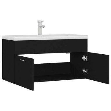 vidaXL Badezimmerspiegelschrank Waschbeckenunterschrank mit Einbaubecken Schwarz Holzwerkstoff (1-St)