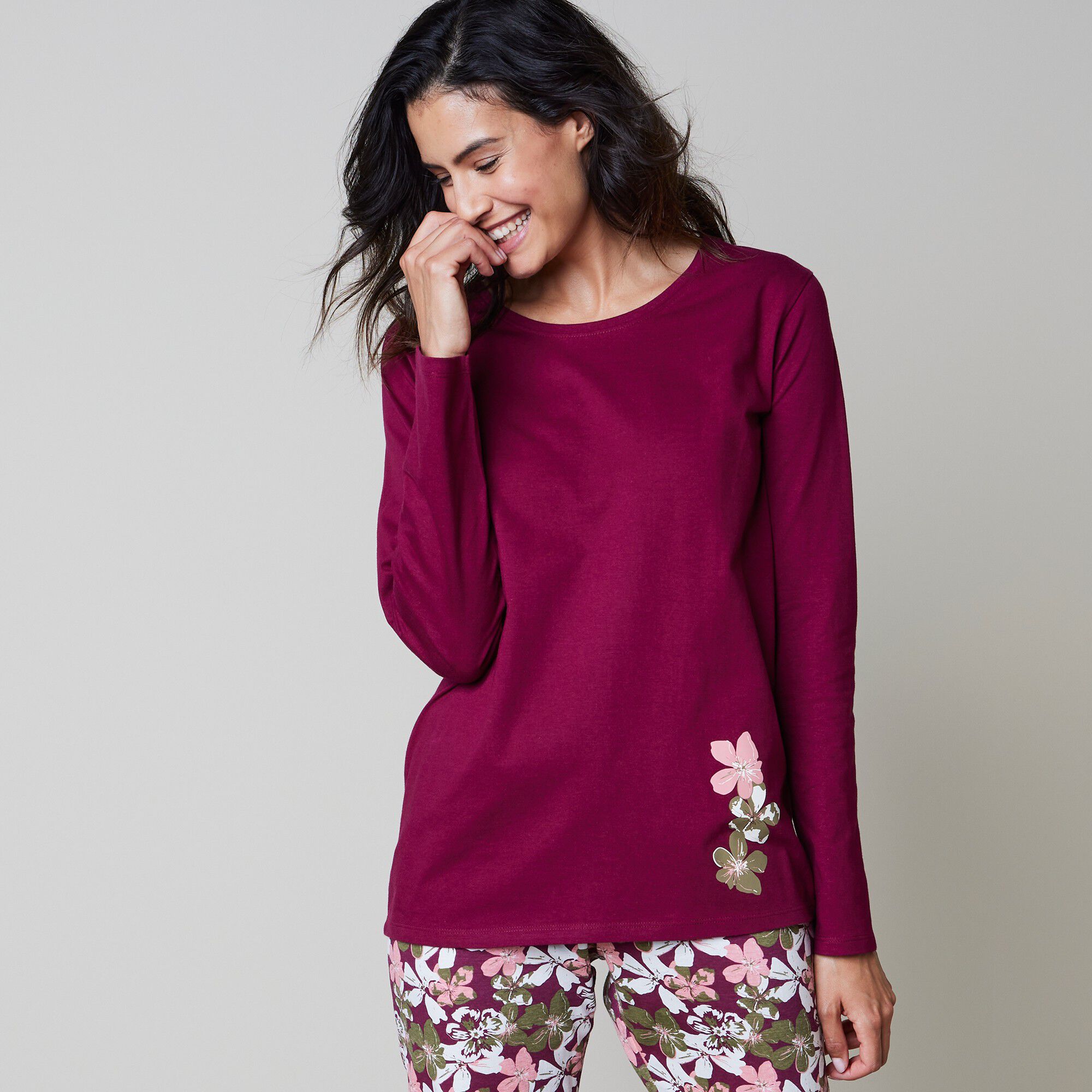 T-shirt pyjama manches longues imprimé fleuri