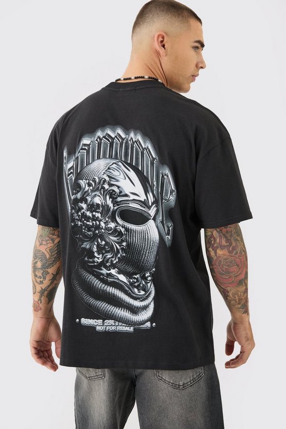 Oversized Extended Neck Mask Back Graphic T-shirt