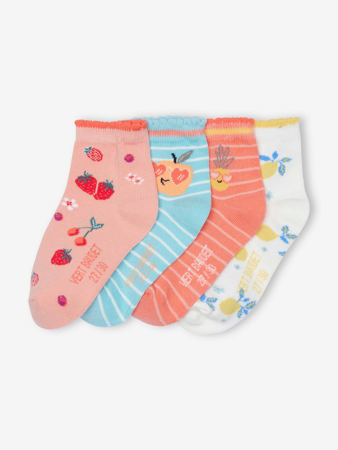 Lot de 4 paires de mi-chaussettes fruitées corail