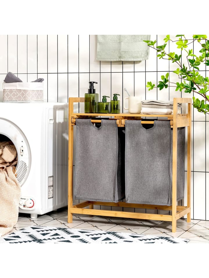 COSTWAY Wäschekorb mit 2 Fächer in Beige günstig kaufen onesize