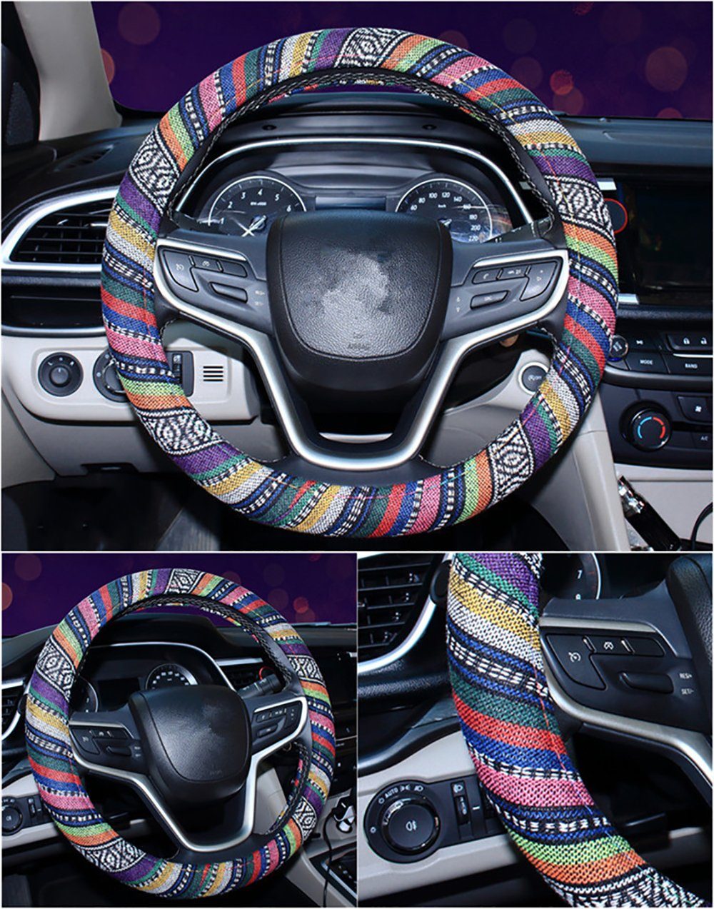 Runxizhou Lenkradbezug Ethnischen Stil Grob Flachs Tuch Automotive Lenkradbezug, (1-tlg)