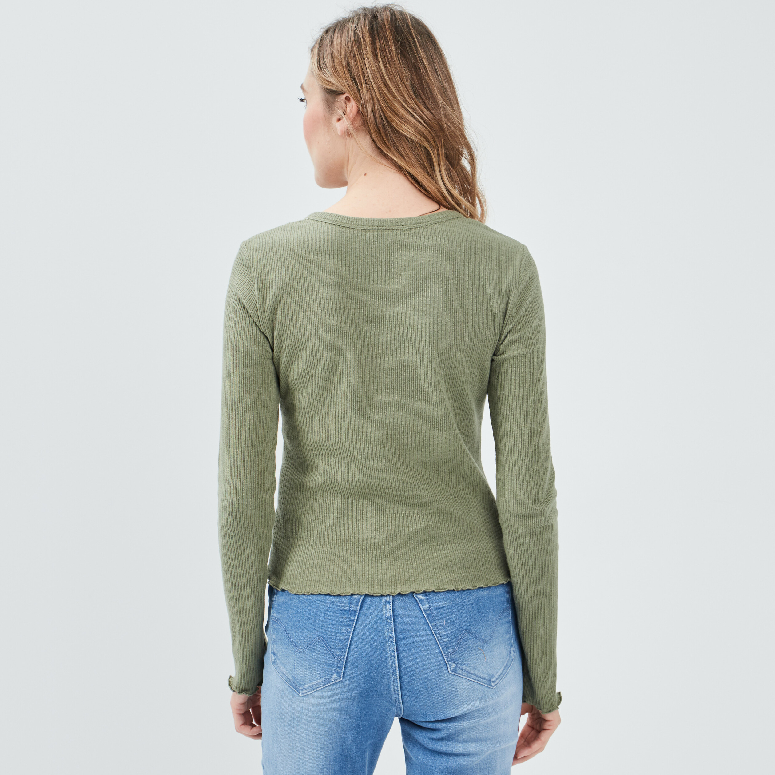 T-shirt manches longues vert kaki femme | La Halle