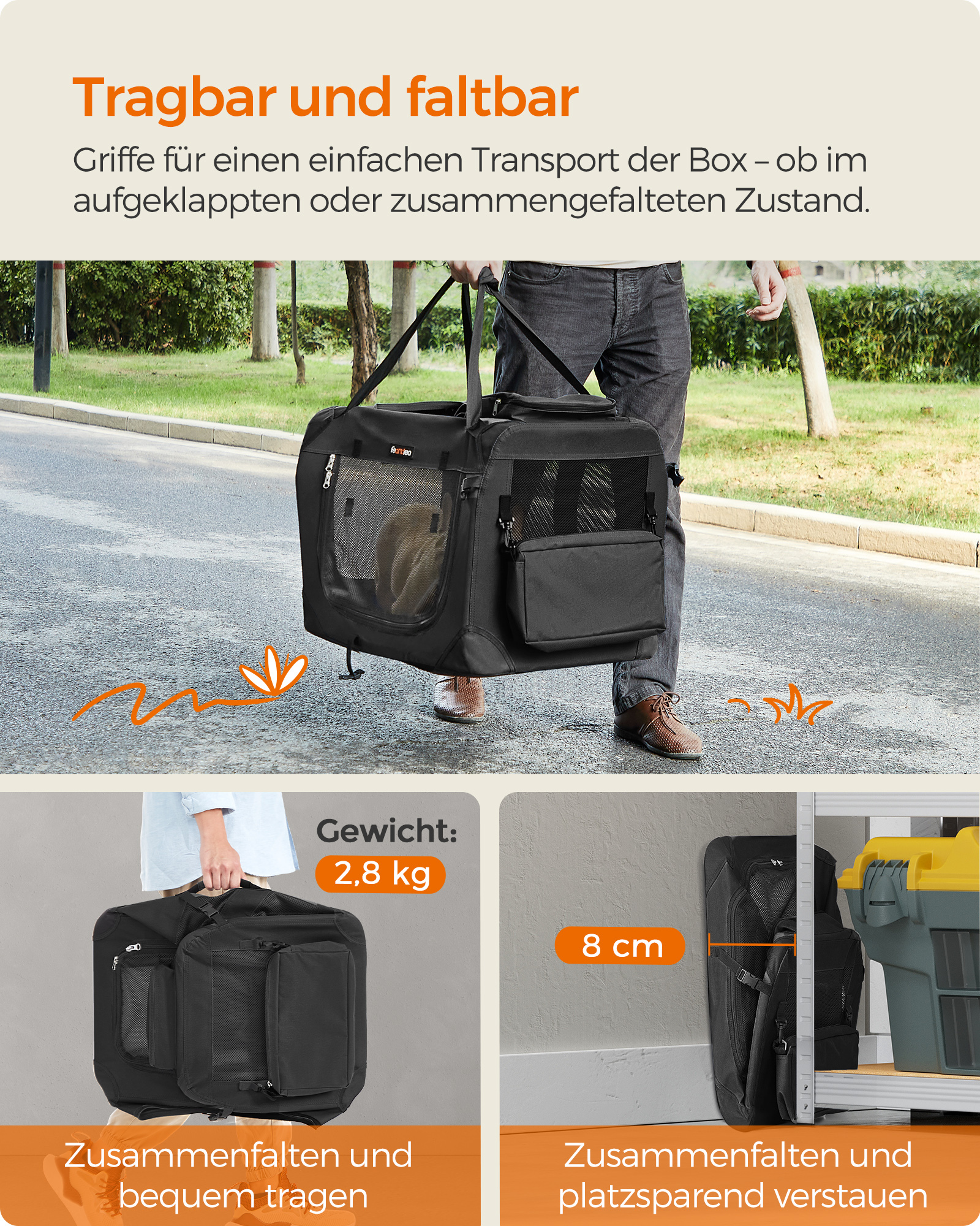 FEANDREA Transportboxen & Gitterboxen FEANDREA S-XXXL Transportbox Oxford-Gewebe schwarz 60 cm, 42 cm, 42 cm