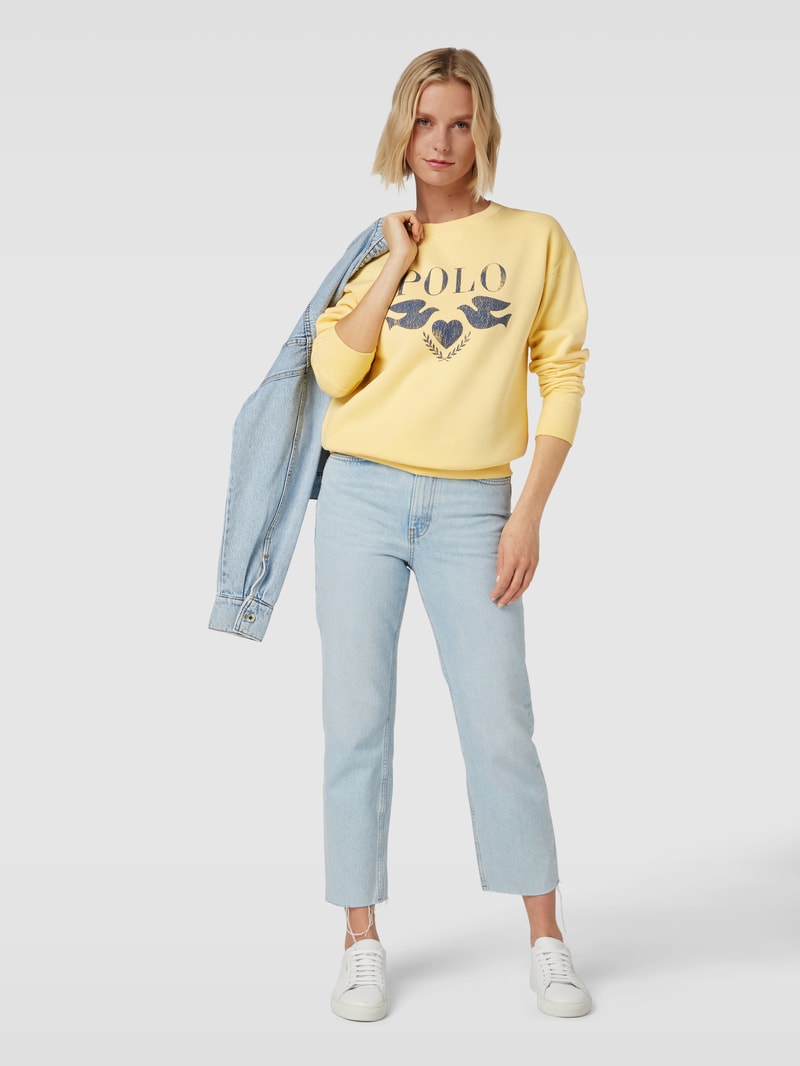 Sweatshirt mit Label-Print Modell 'DOVE' in gelb