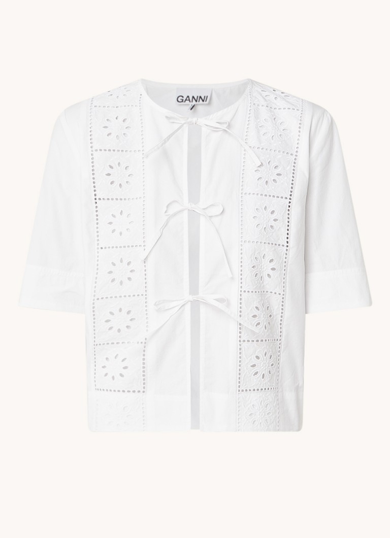 Ganni  Top van biologisch katoen met broderie en strikdetails