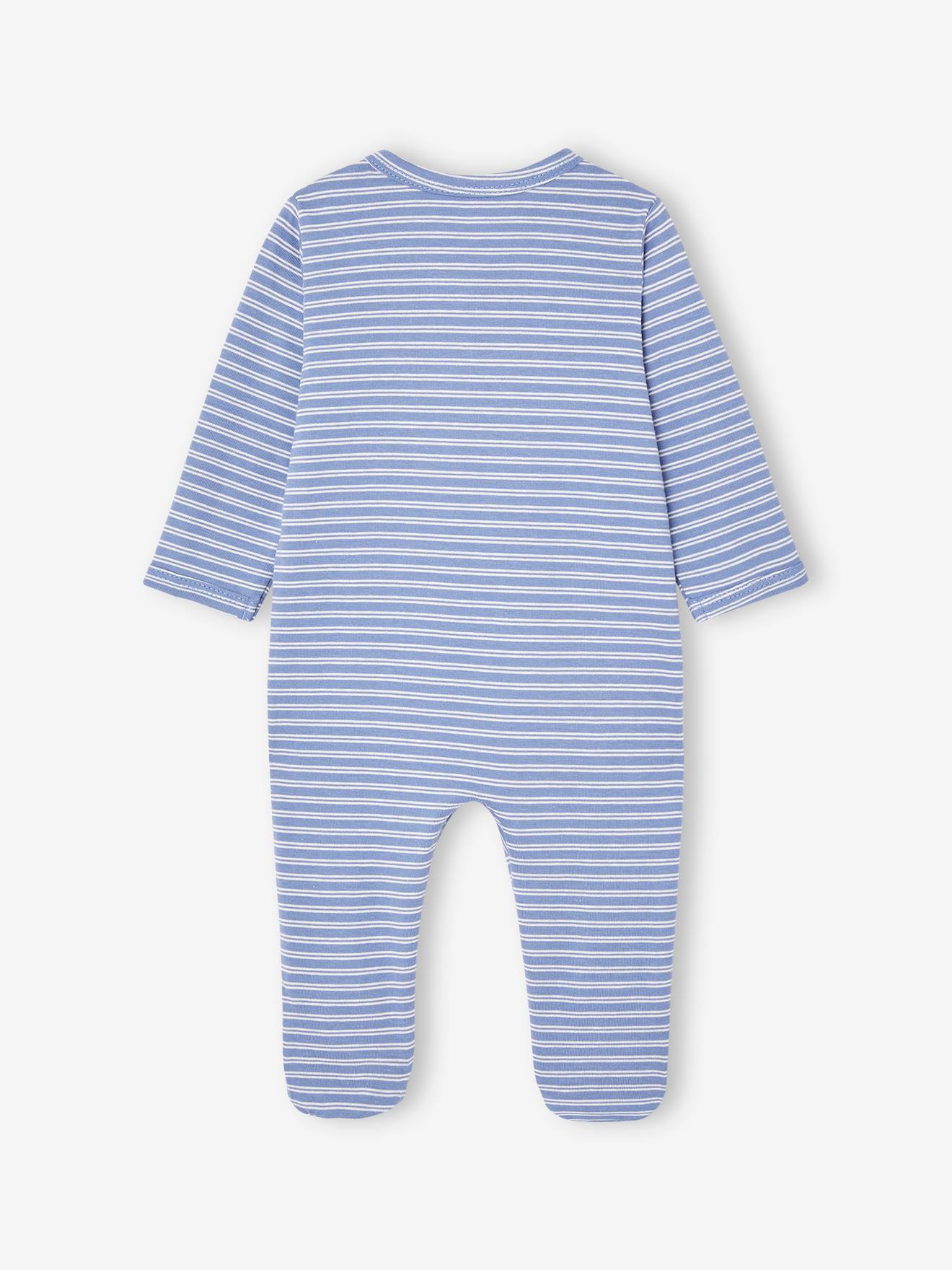 Vertbaudet 3er-Pack Baby Strampler mit Reißverschluss BASICS - blau chambray