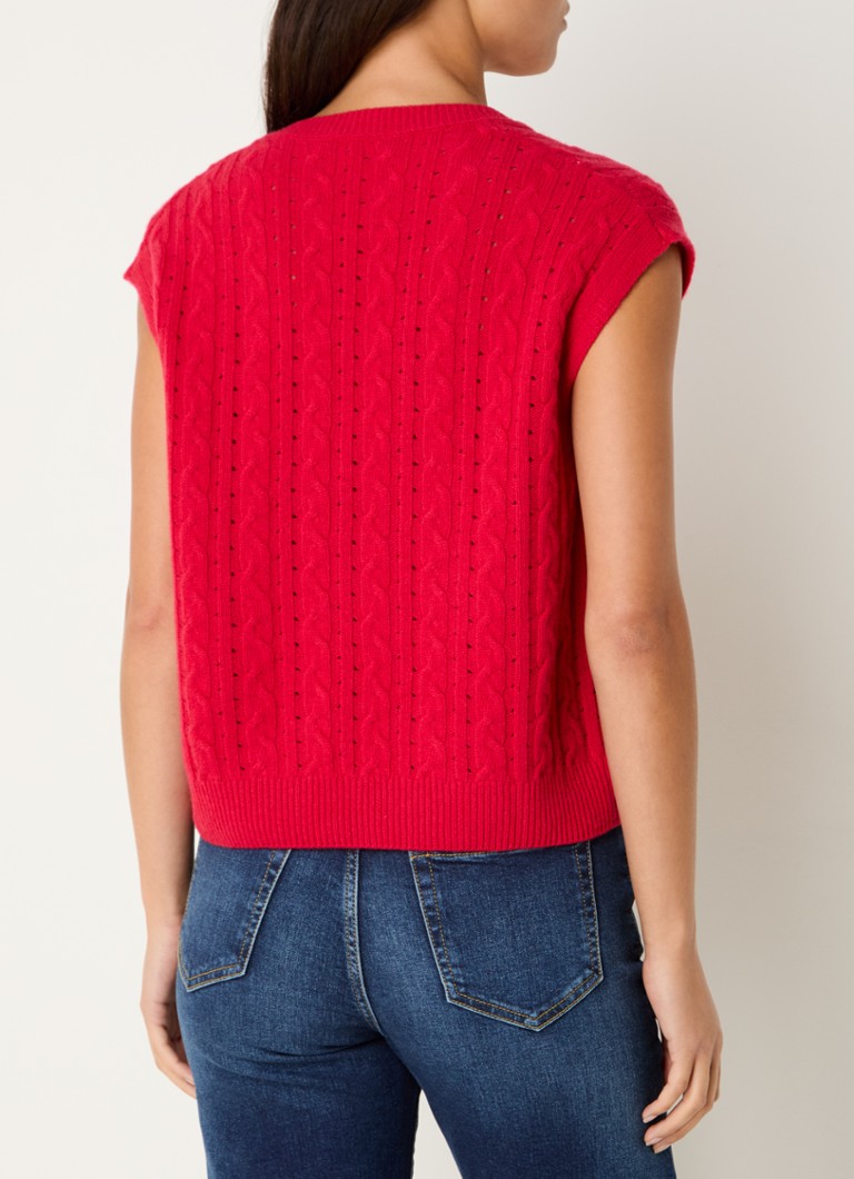 Maglione senza maniche Benetton in misto lana con trecce e scollo a V