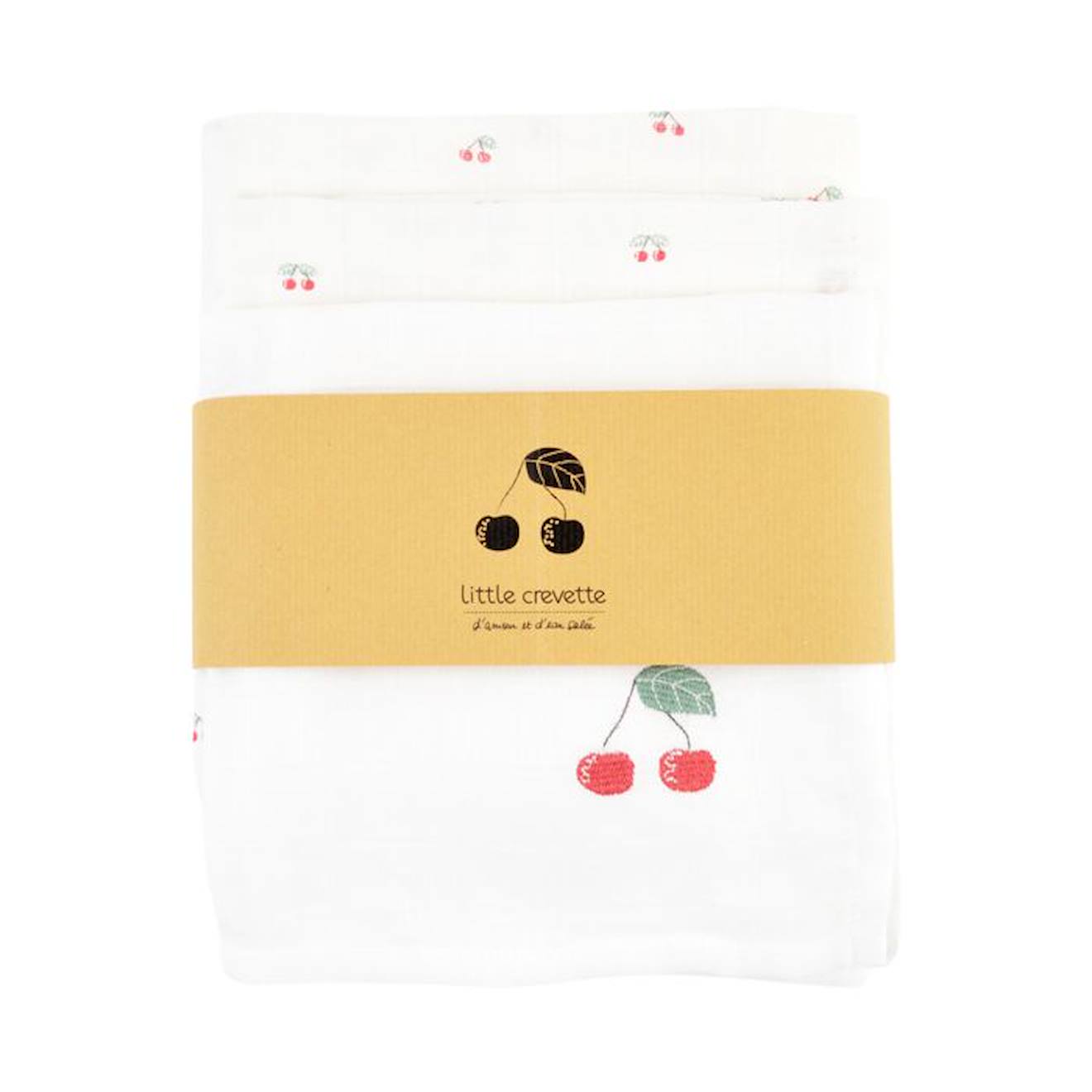 Lot de 3 langes en coton bio* Cerise beige