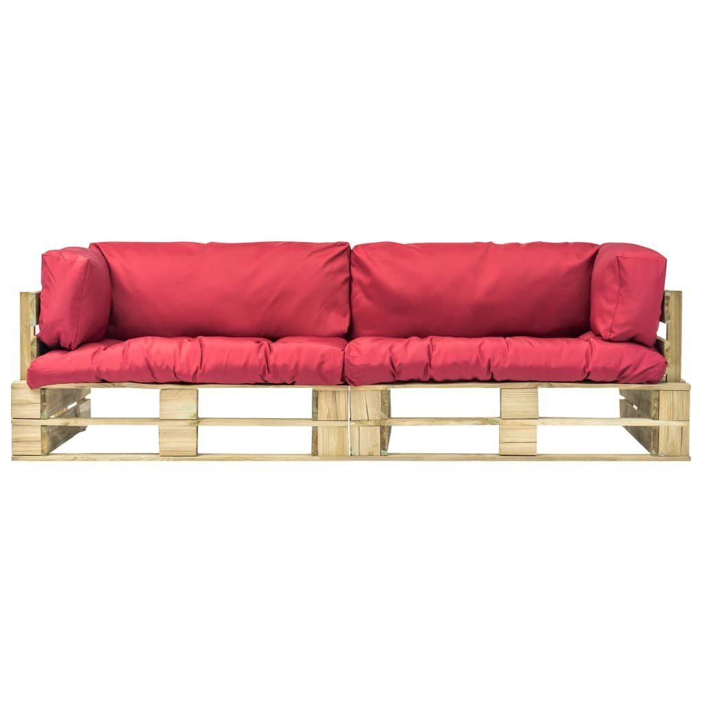 vidaXL Loungesofa 2-tlg. Outdoor-Sofa-Set Paletten mit Kissen in Rot Kiefernholz, 2 Teile