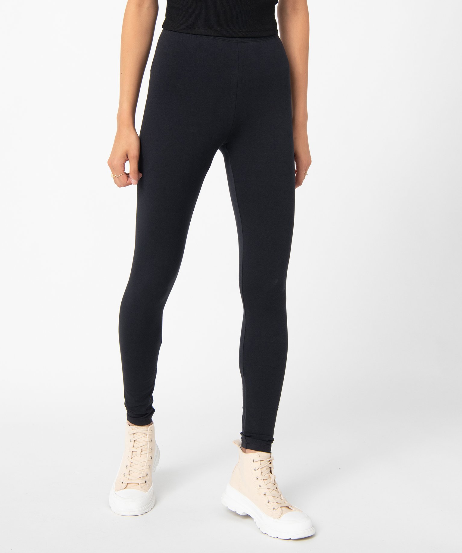 Legging femme uni en coton extensible noir | GEMO