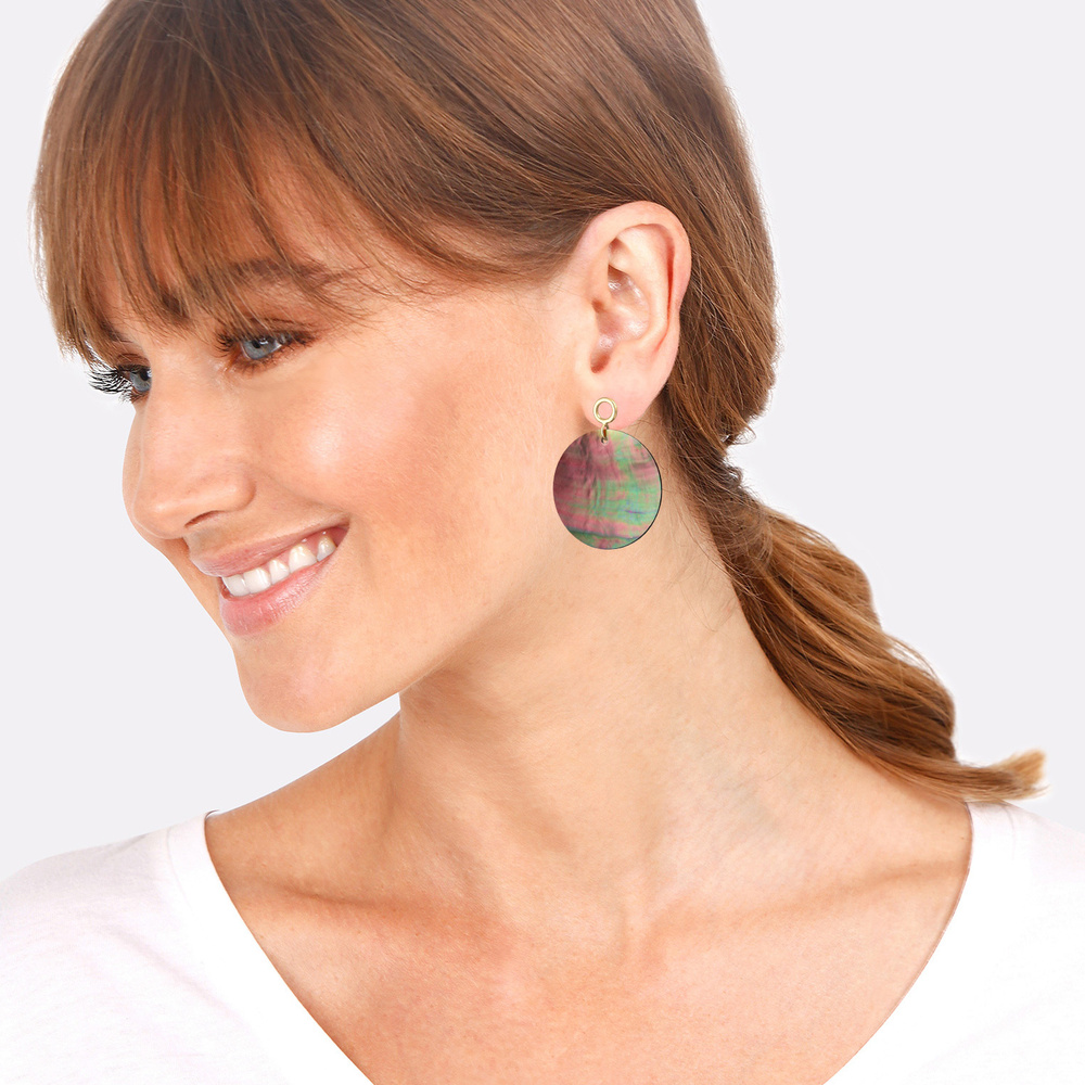 Elli Elli Boucles d'Oreilles Femme Pendentif Jouant avec un Disque de Nacre en Argent  Boucles d'oreilles