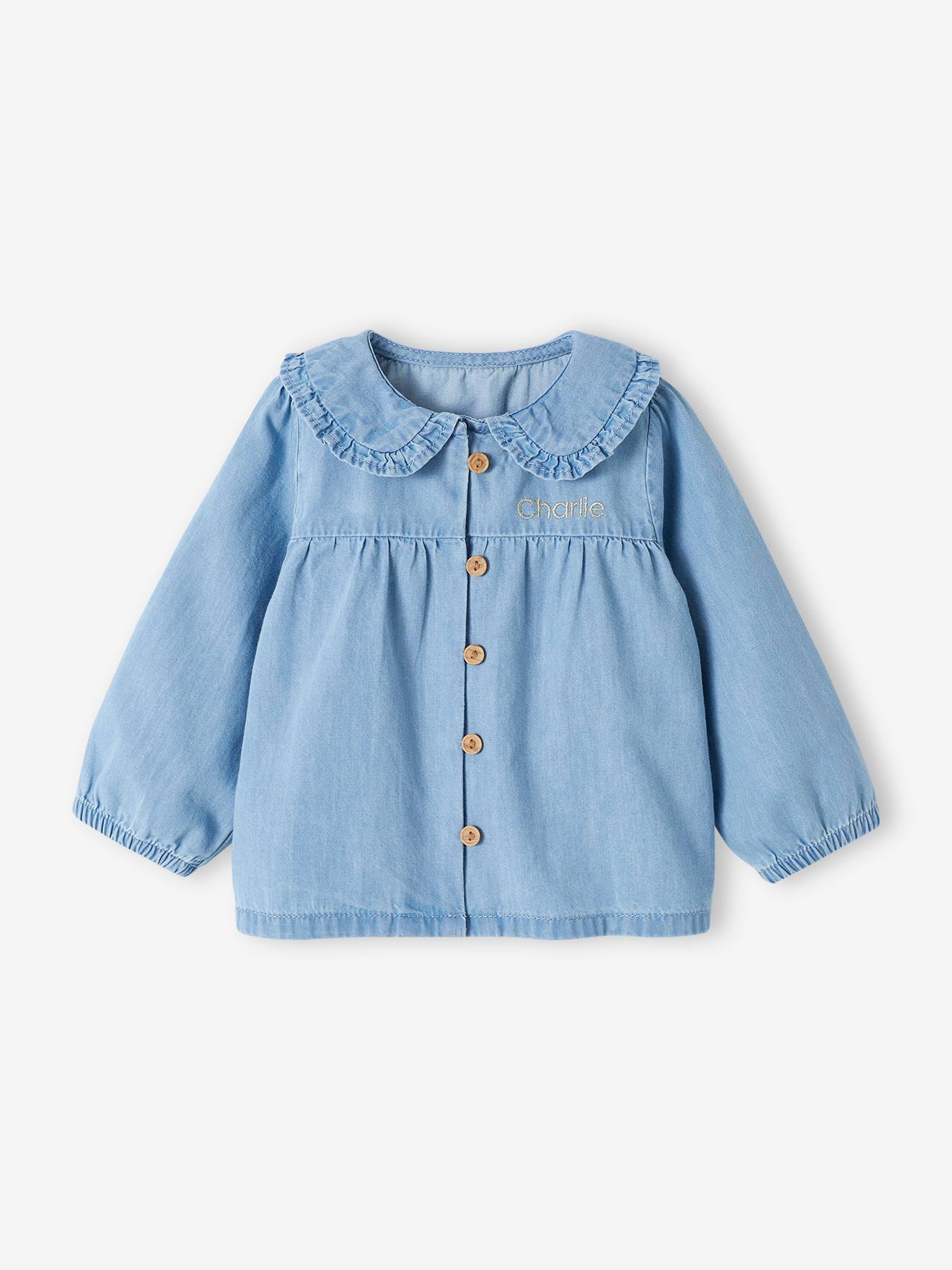 Vertbaudet Baby Bluse aus Light-Denim, personalisierbar - gebleicht
