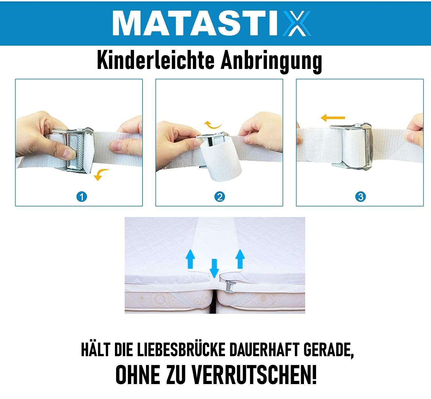 Matratzenkeil MATASTIX Liebesbrücke für Matratzen mit Spanngurt Matratzenverbinder MAVURA, Ritzenfüller Doppelbettbrücke 200x20cm