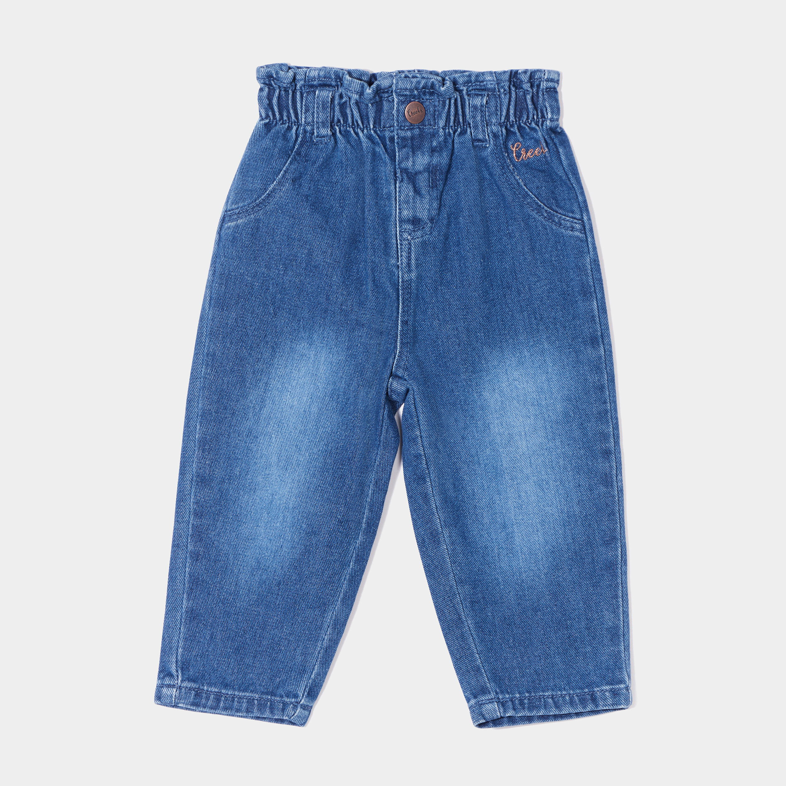 Jeans slouchy taille élastiquée Creeks denim stone bébé fille | La Halle