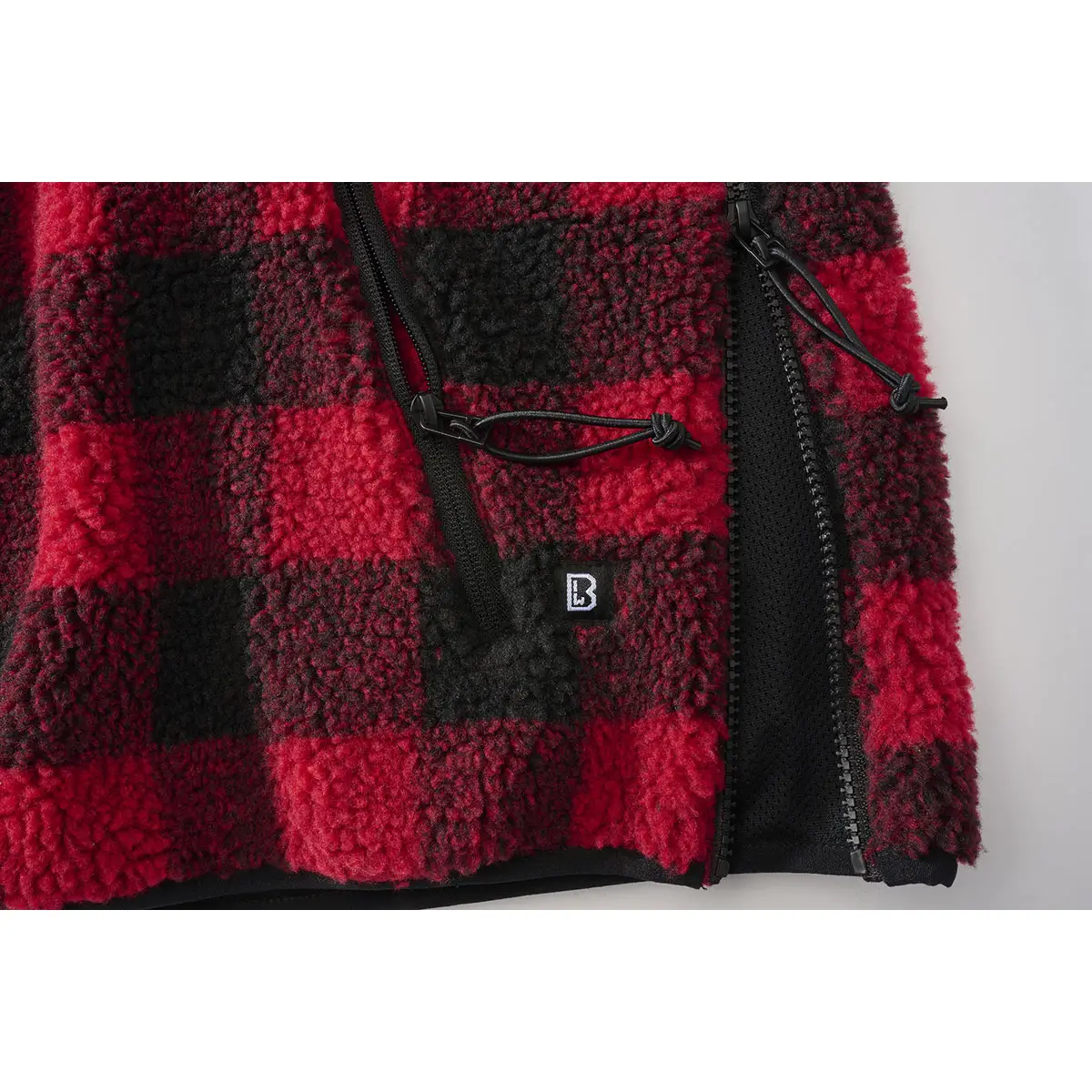 Teddyfleece Pullover mit Kapuze rot-schwarz