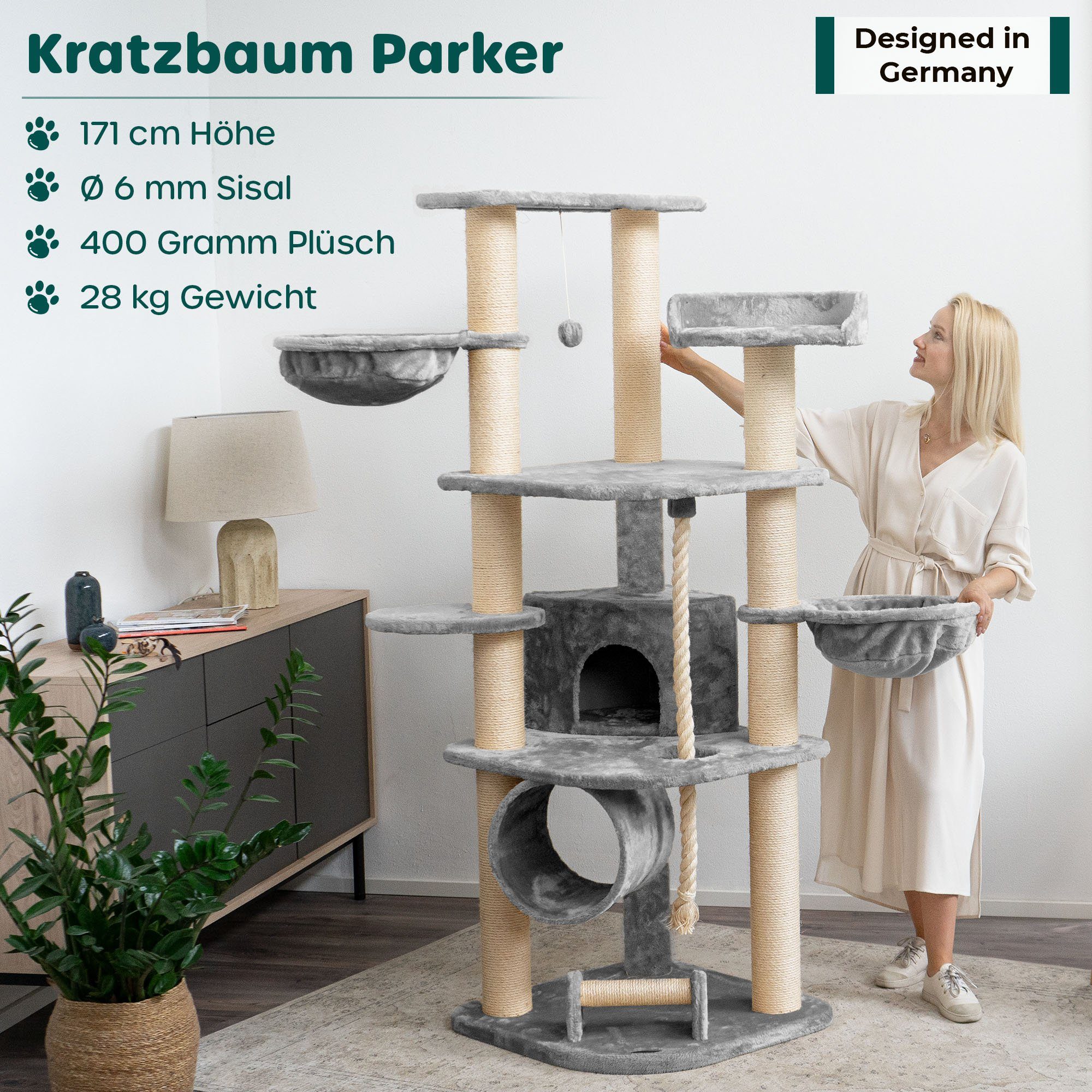 Happypet Kratzbaum CAT028, Gesamthöhe: ca. 171 cm, Haus: ca. 30 x 32 x 32 cm